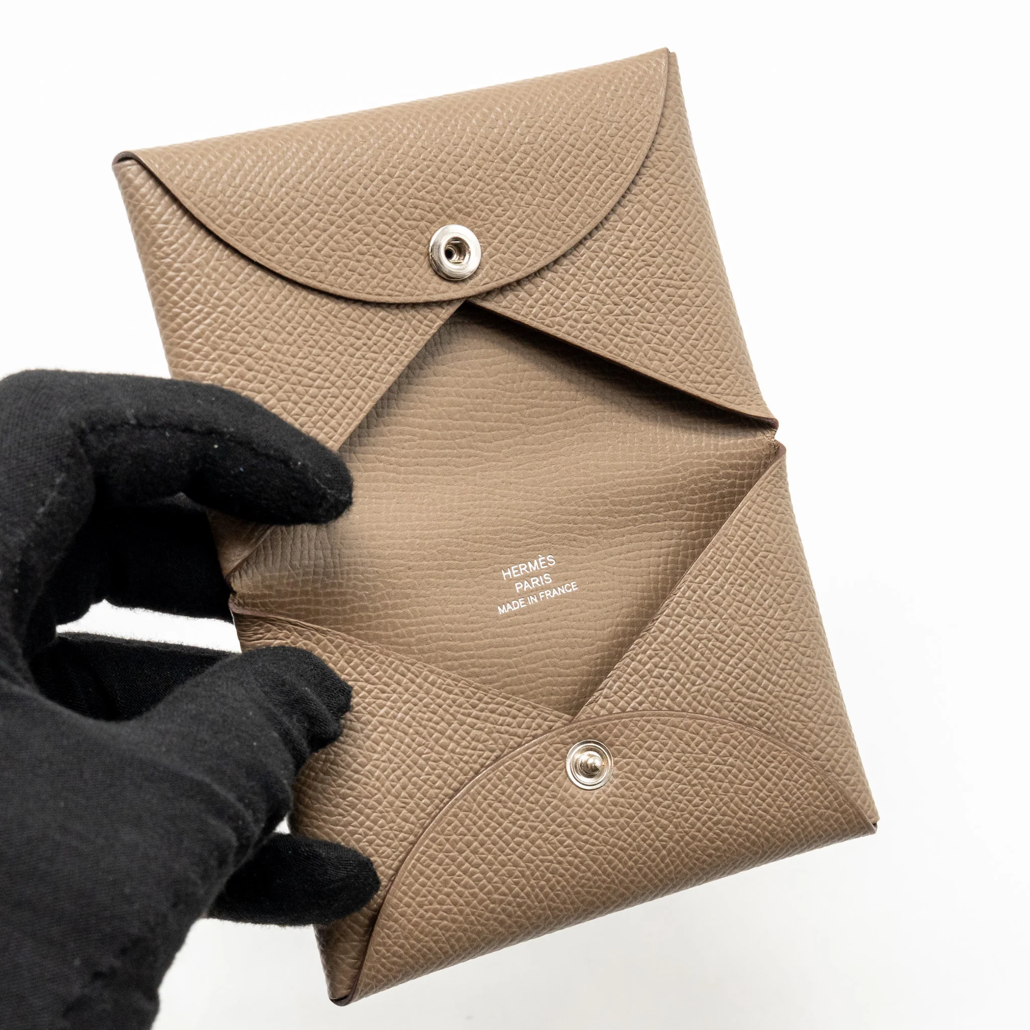 Hermes Calvi Card Holder Epsom Etoupe SHW Stamp W - Image 6