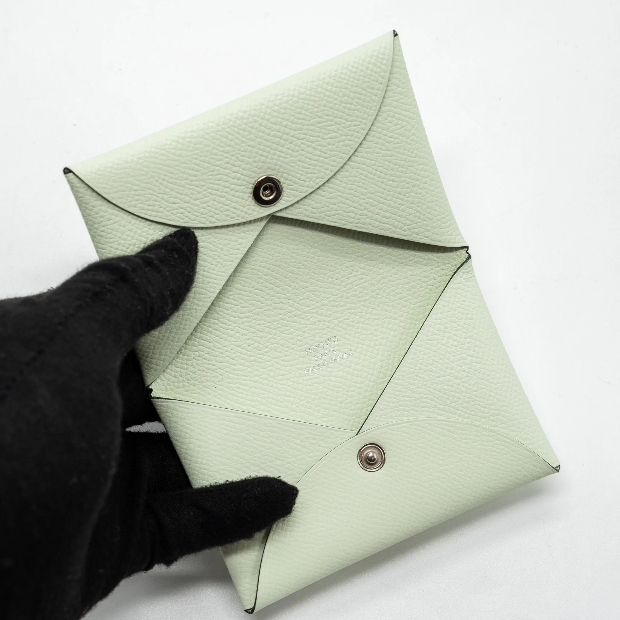 Hermes Calvi Card Holder Epsom Vert Fizz SHW Stamp U - Image 3