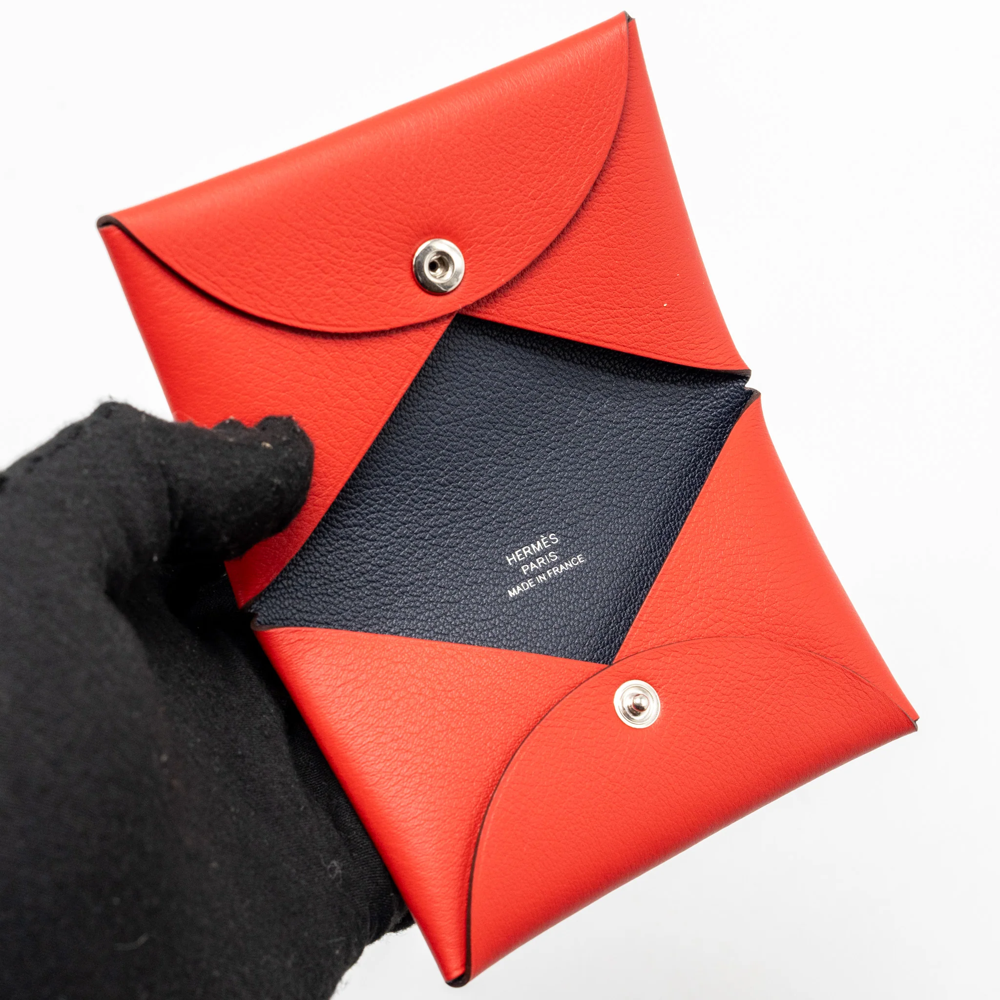 Hermes Calvi Cardholder Swift Red/Blue SHW Stamp B - Image 6