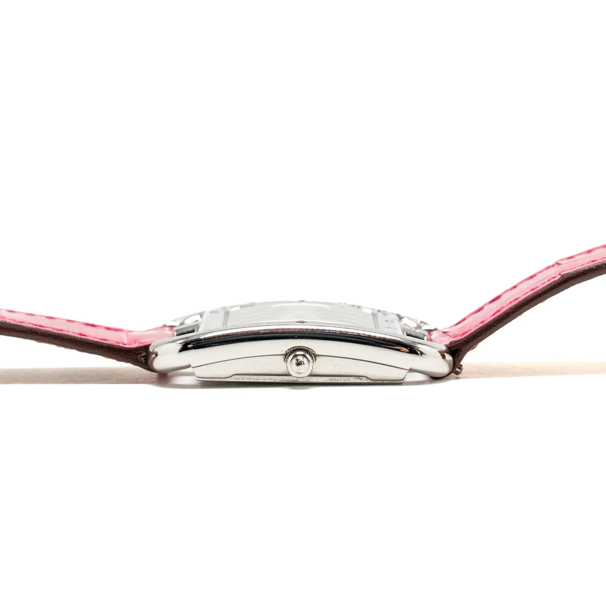 Hermes Cape Cod Watch Small Model 31mm Steel Case, Mother of Pearl Dial with Diamonds Alligator Raspberry Strap - Image 2