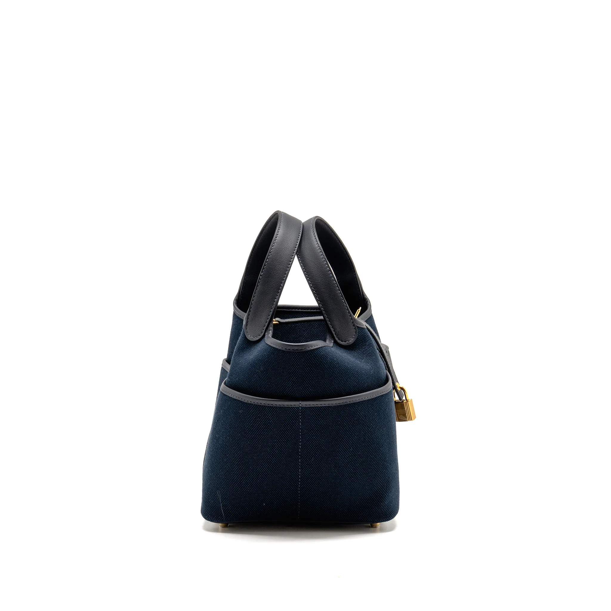 Hermes Cargo Picotin 18 Lock Bag Swift / Toile Canvas Blue Marine / Caban GHW Stamp B - Image 3