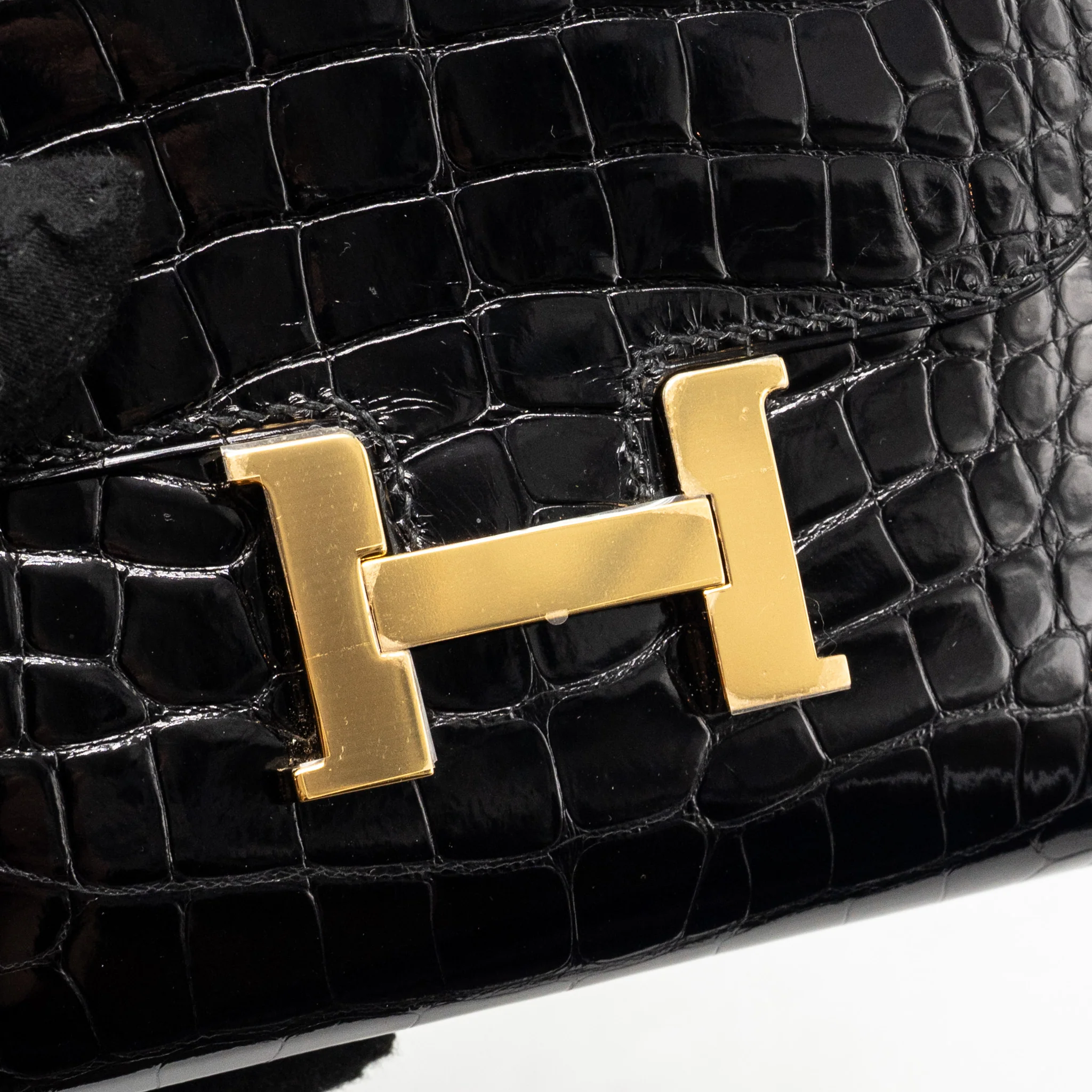 Hermes Constance Compact Wallet Shiny Alligator Mississippiensis Black GHW Stamp A - Image 10