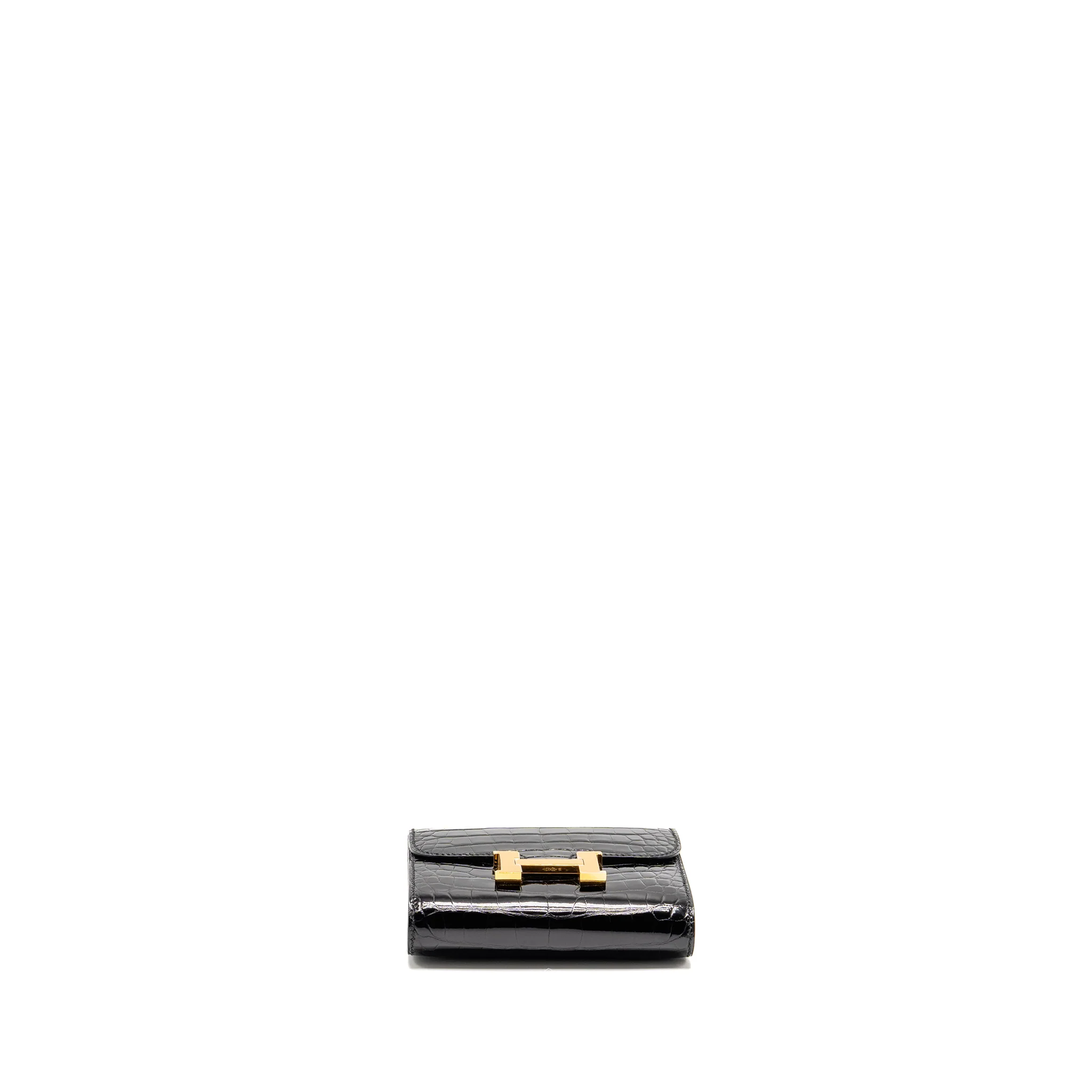 Hermes Constance Compact Wallet Shiny Alligator Mississippiensis Black GHW Stamp A - Image 5