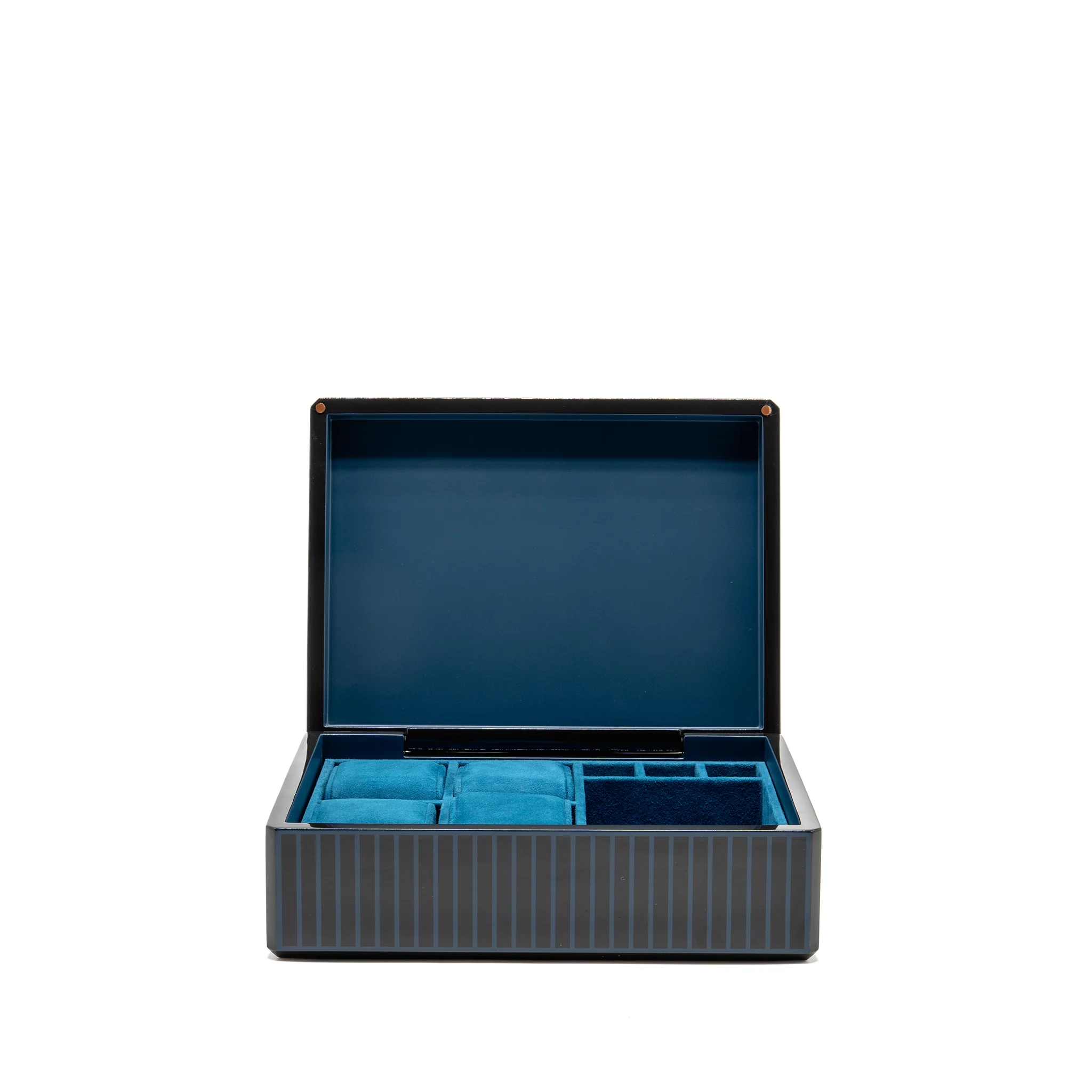 Hermes Facettes Lion Watch Box Lacquered Wood with laser engraving/Velvet Lambskin Blue Ocean - Image 5