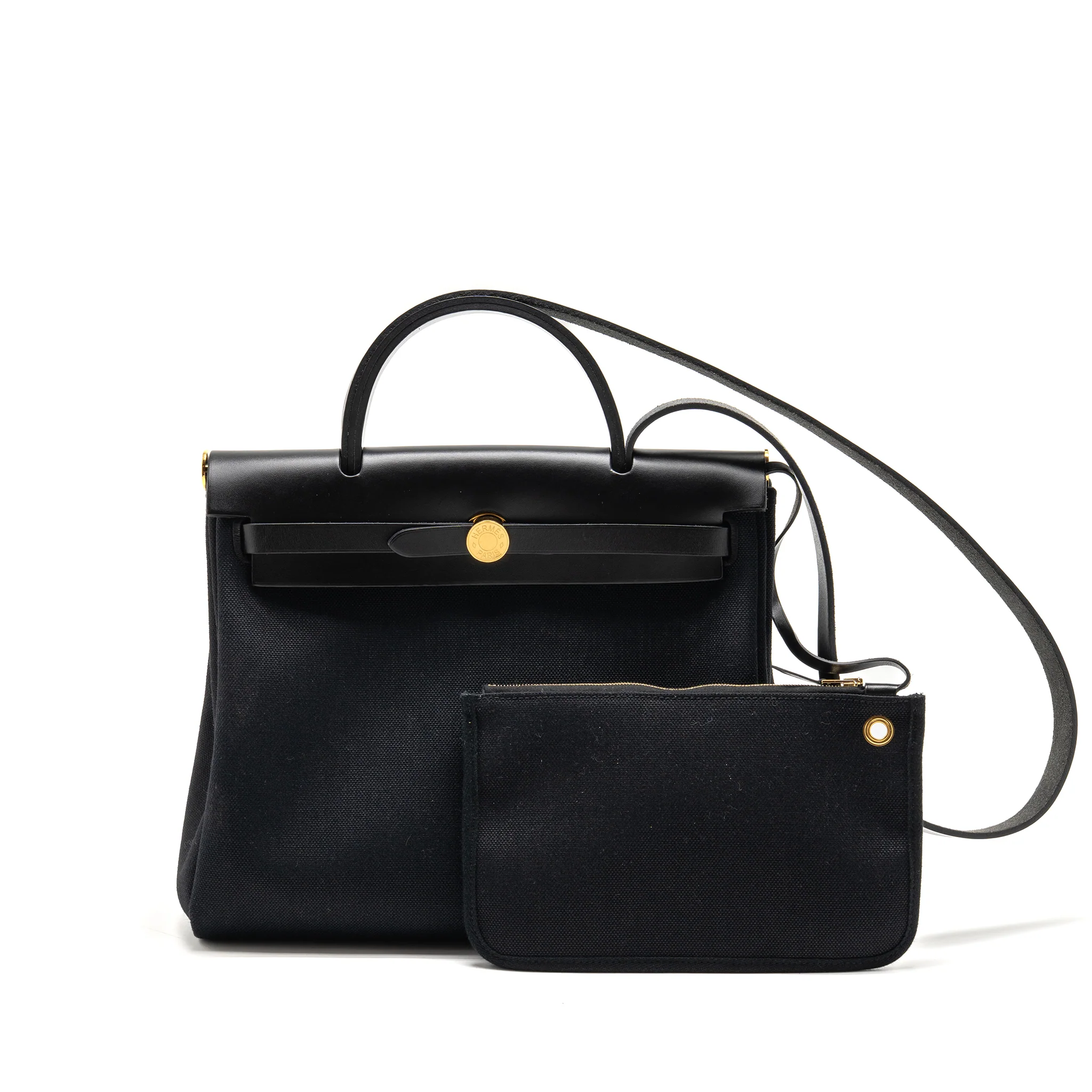 Hermes Herbag 31 hunter leather/canvas black GHW stamp Z