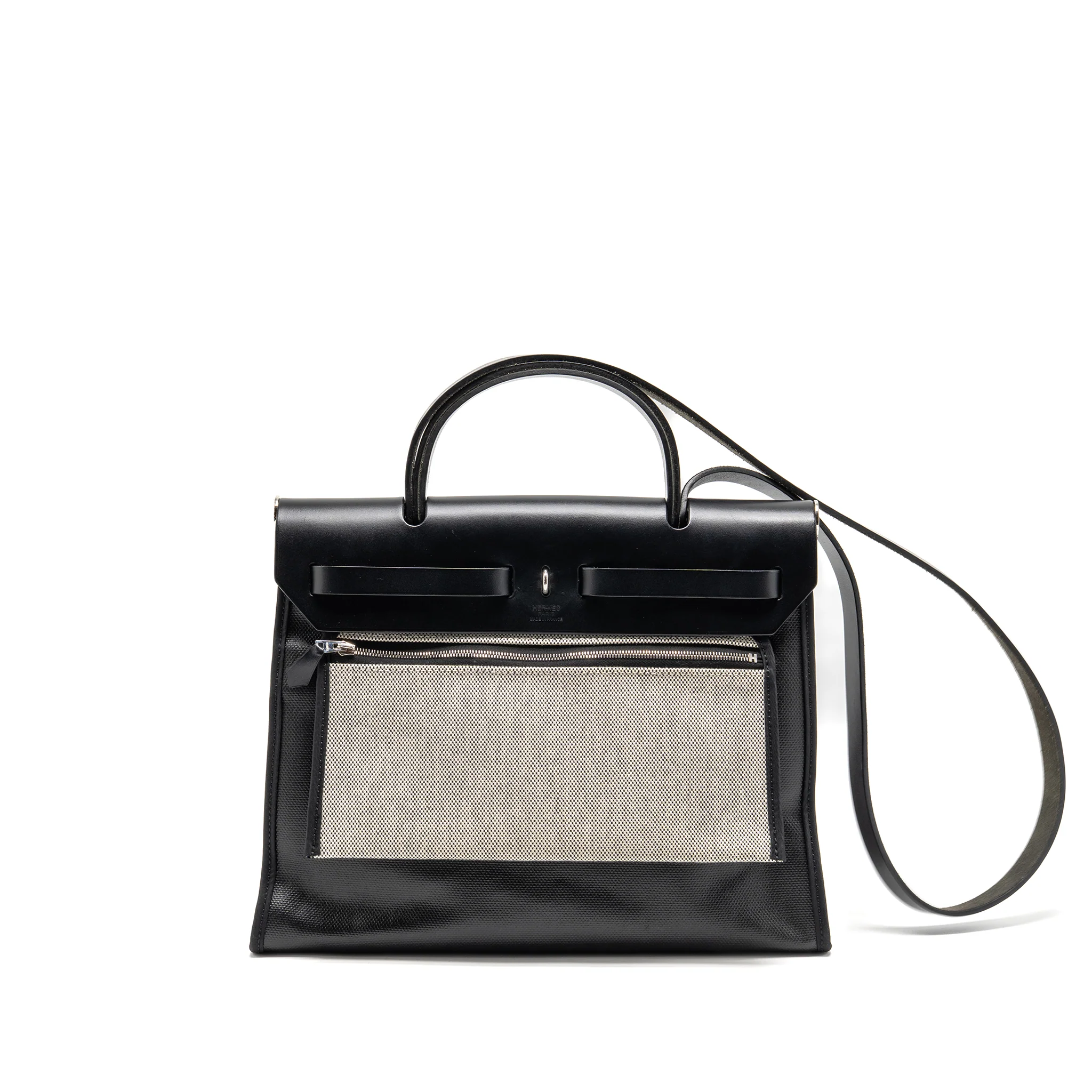 Hermes Herbag 31 Zip Bag Berline Canvas/Hunter Leather Black/ECRU-Black SHW Stamp D - Image 2