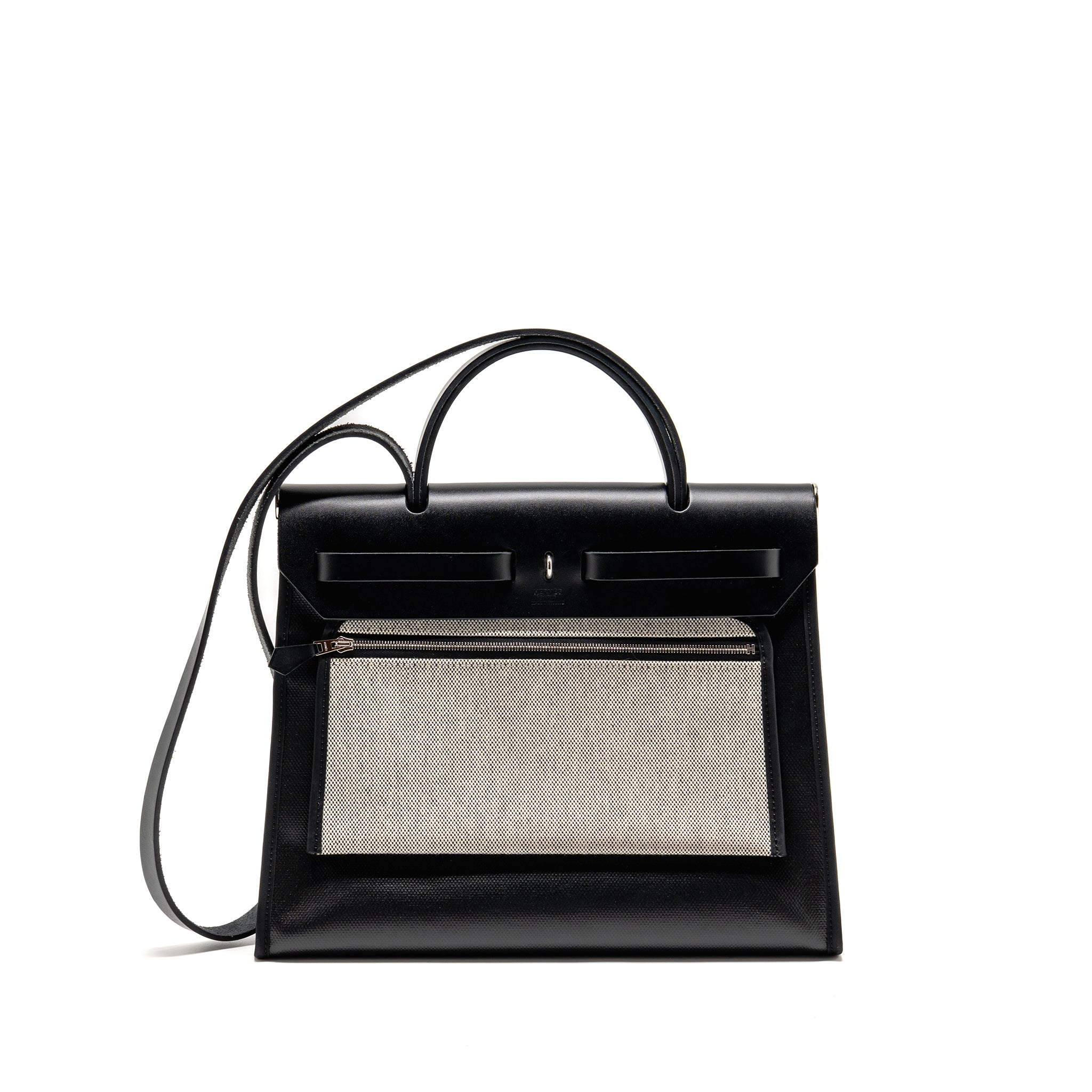 Hermes Herbag 31 Zip Bag Berline Canvas/Hunter Leather Black/Ecru-Black SHW Stamp K - Image 2