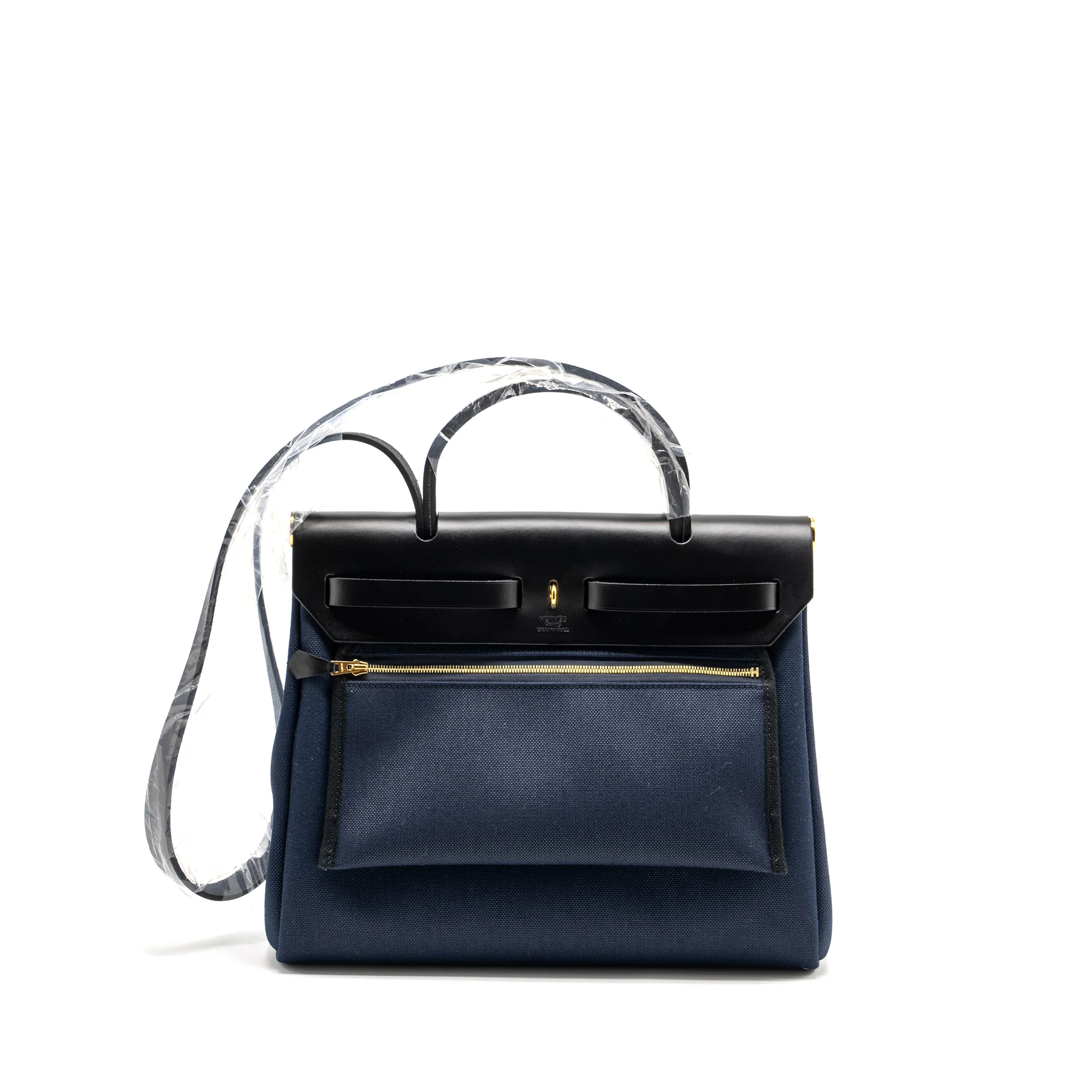 Hermes Herbag 31 zip bag canvas / Leather blue marine / black GHW stamp U - Image 2