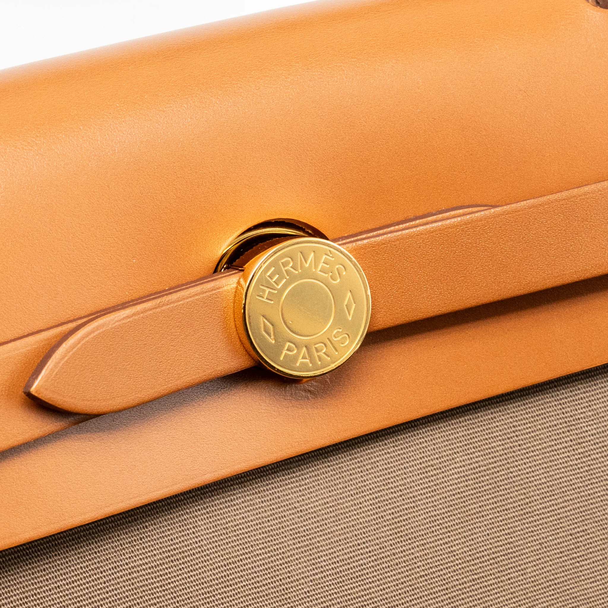 Hermes Herbag 31 zip bag canvas / hunter leather etoupe / dune / fauve GHW stamp Z - Image 14