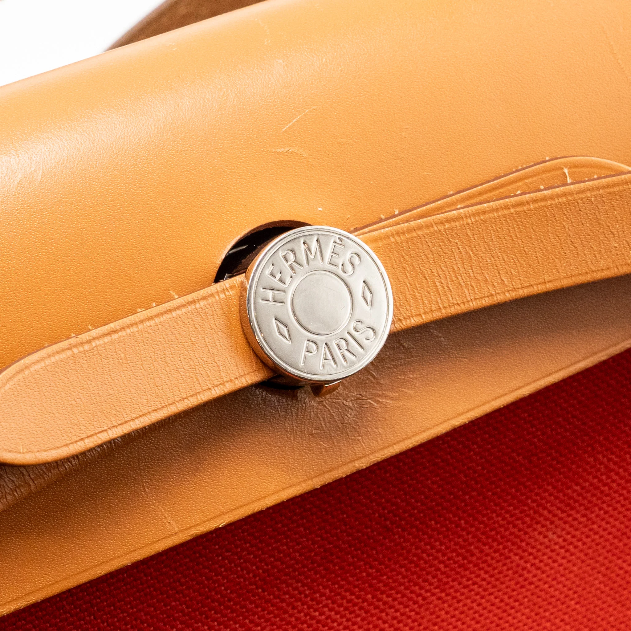 Hermes Herbag 31 Zip Bag Canvas/ Hunter Leather Rough Tomate SHW Stamp A - Image 13