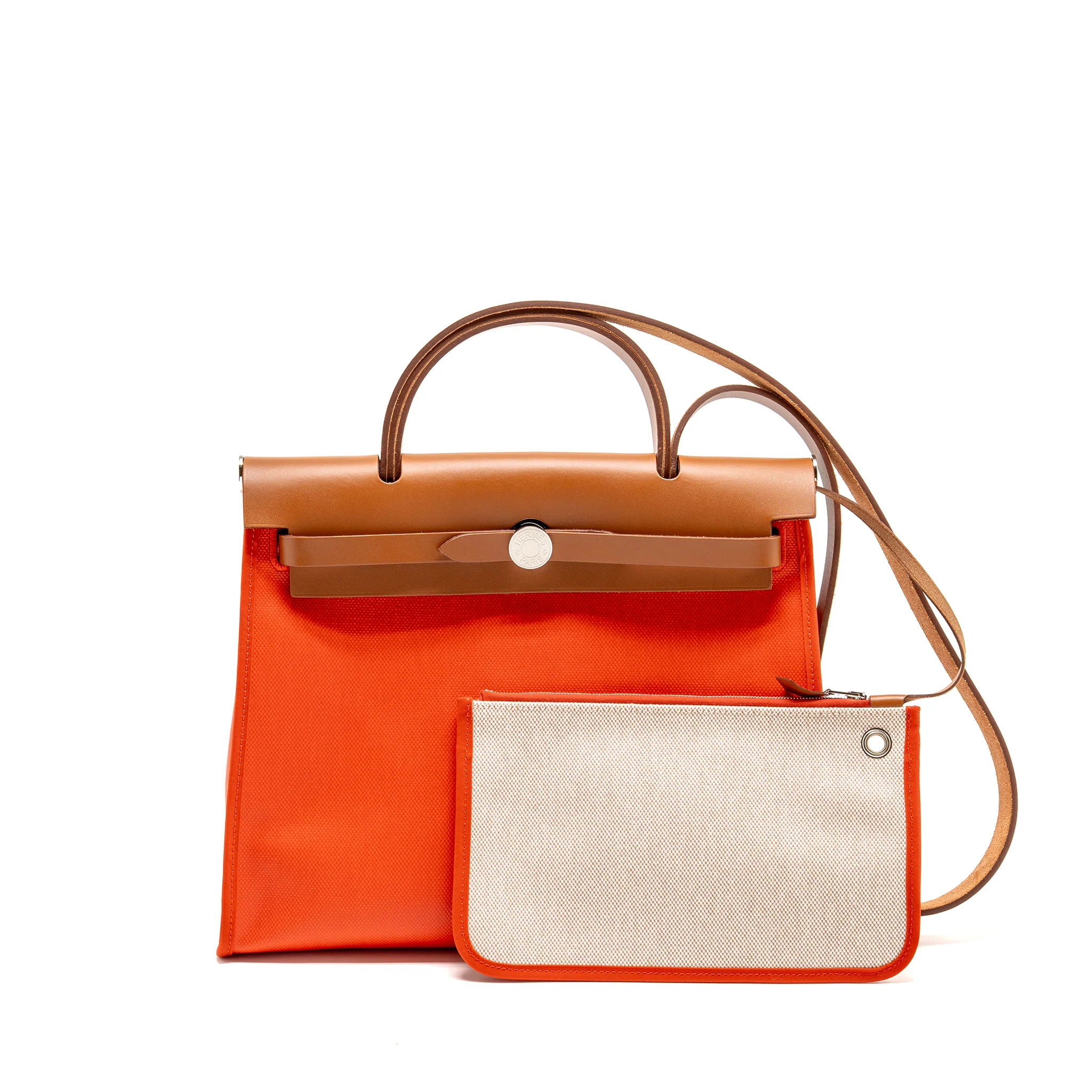 Hermes Herbag31 Zip Bag Toile H Berline Canvas / Hunter Capucine-Ecru-Beige / Fauve SHW Stamp U