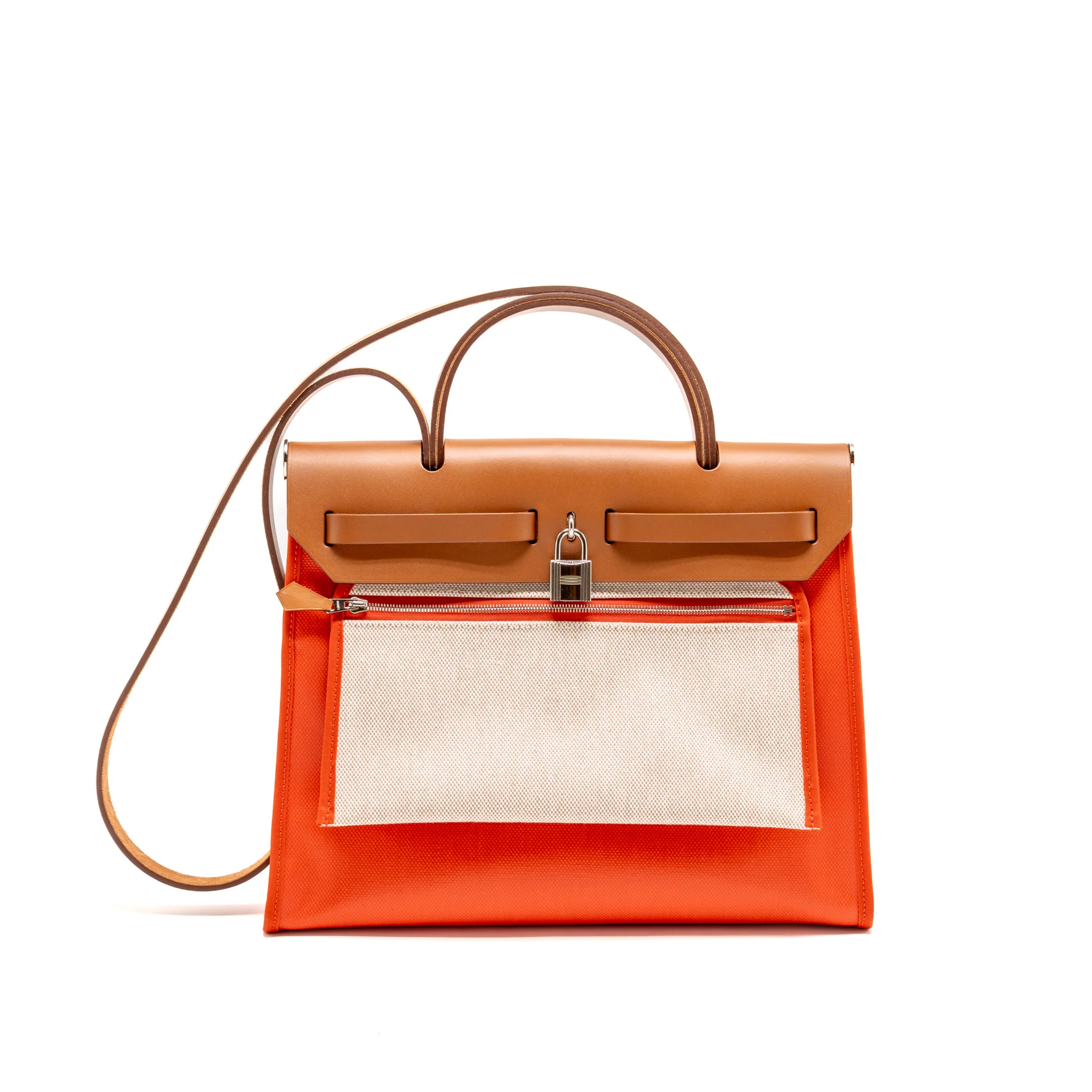 Hermes Herbag31 Zip Bag Toile H Berline Canvas / Hunter Capucine-Ecru-Beige / Fauve SHW Stamp U - Image 2