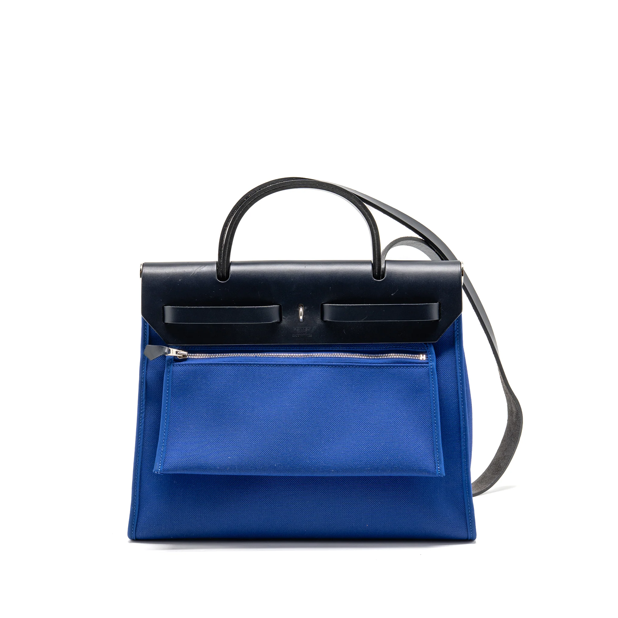 Hermes Herbag 31 Zip Bag Canvas/Hunter Leather Bleu Electrique/Bleu Indigo SHW Stamp A - Image 2
