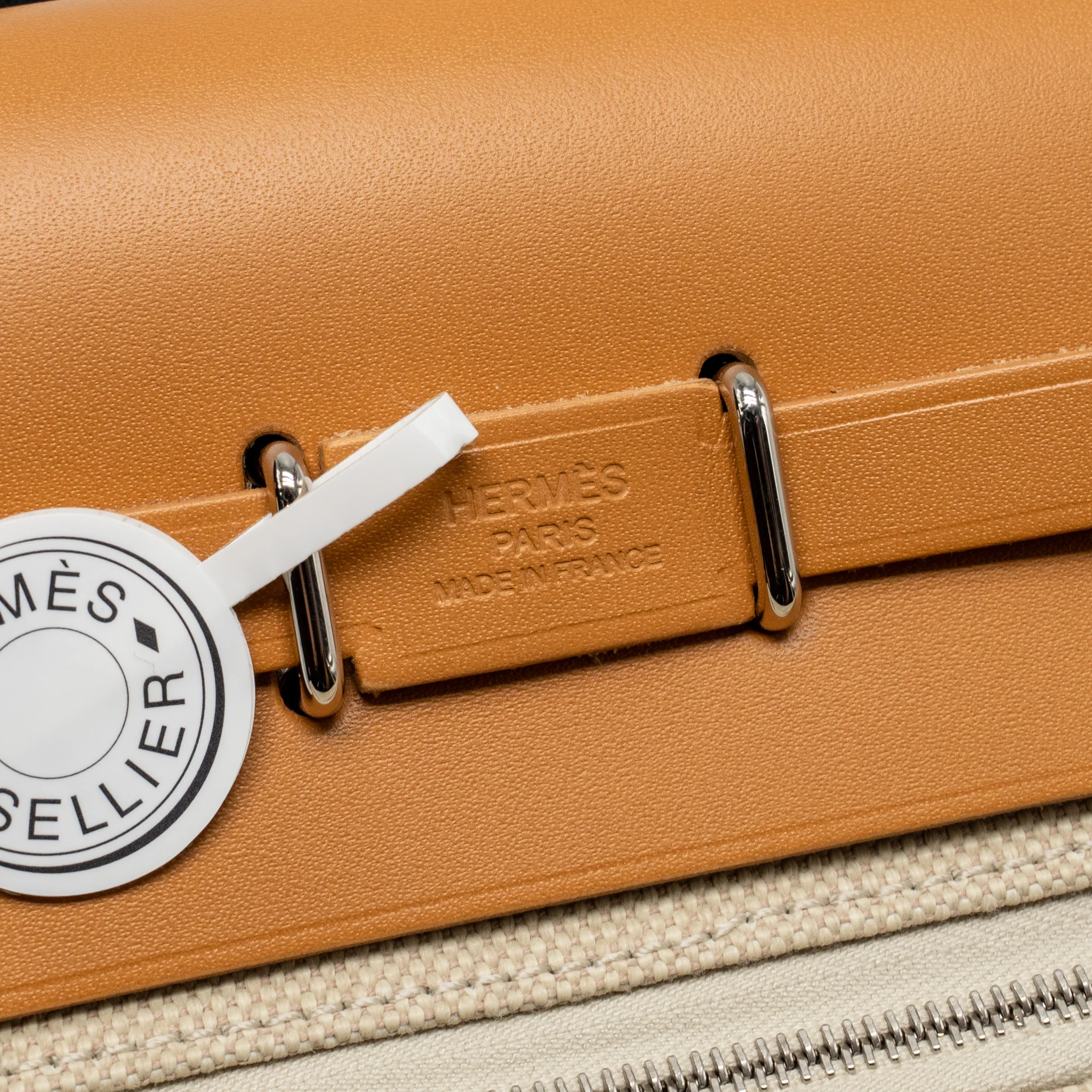 Hermes Herbag Mini Canvas/Hunter Leather Beton / Natural Sable SHW Stamp K - Image 14