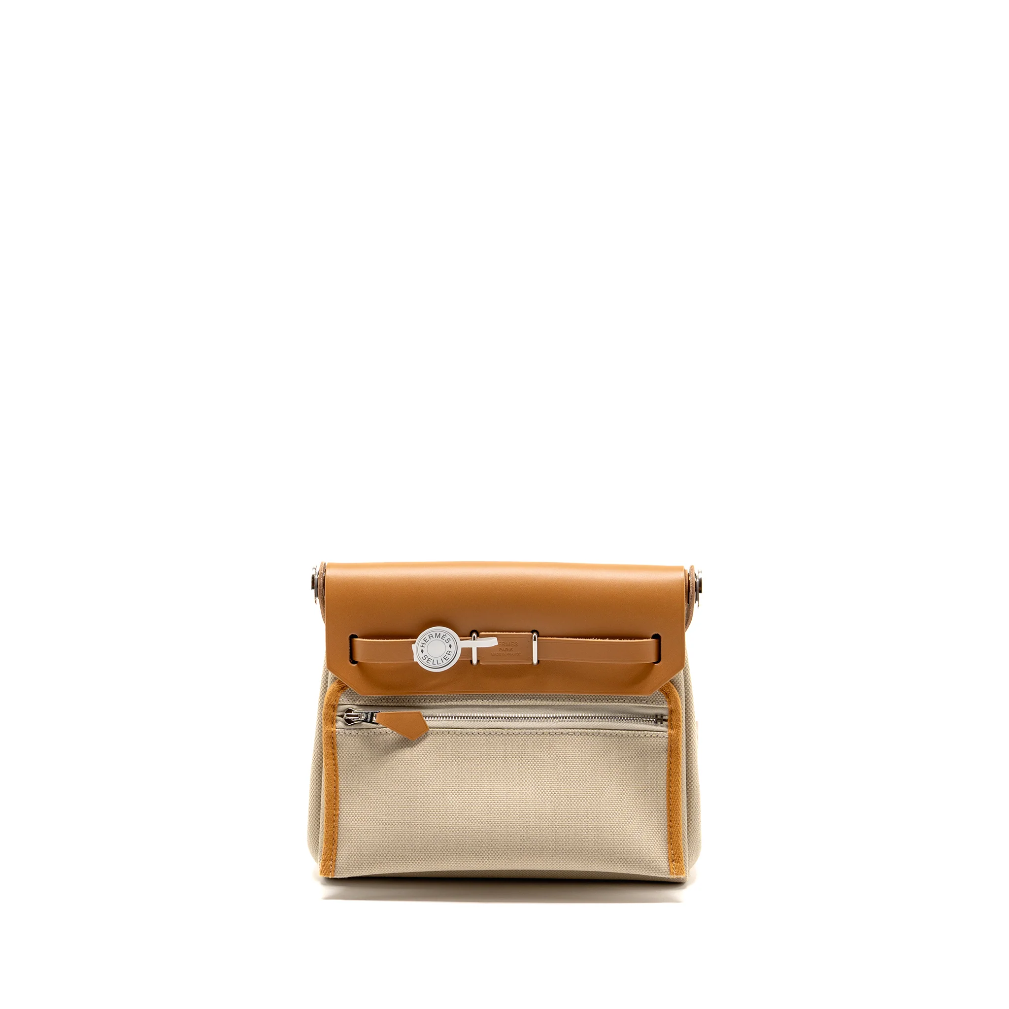 Hermes Herbag Mini Canvas/Hunter Leather Beton / Natural Sable SHW Stamp K - Image 2