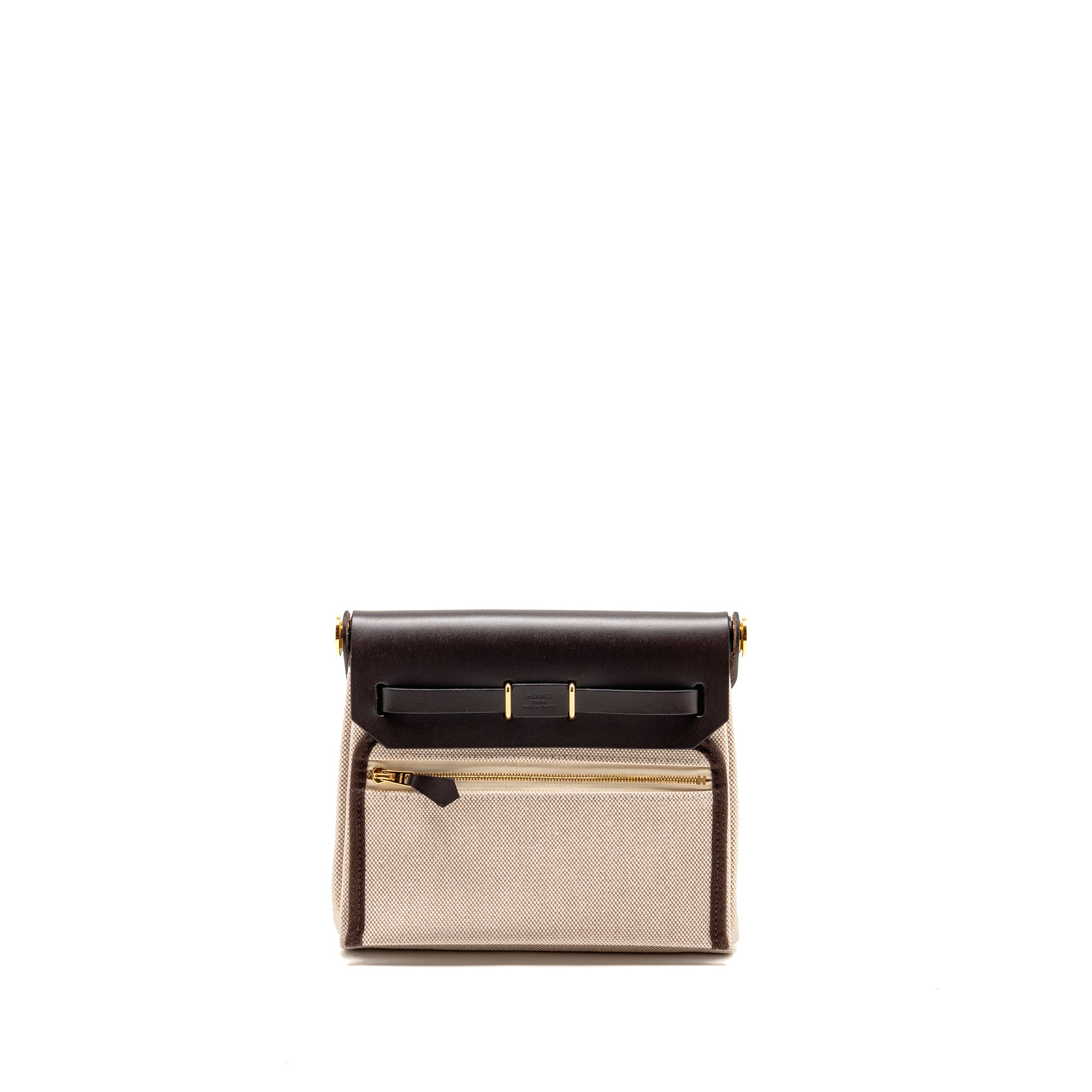 Hermes HerbagMini Canvas/Hunter Leather Ecru-Beige/Ebene GHW Stamp W - Image 2