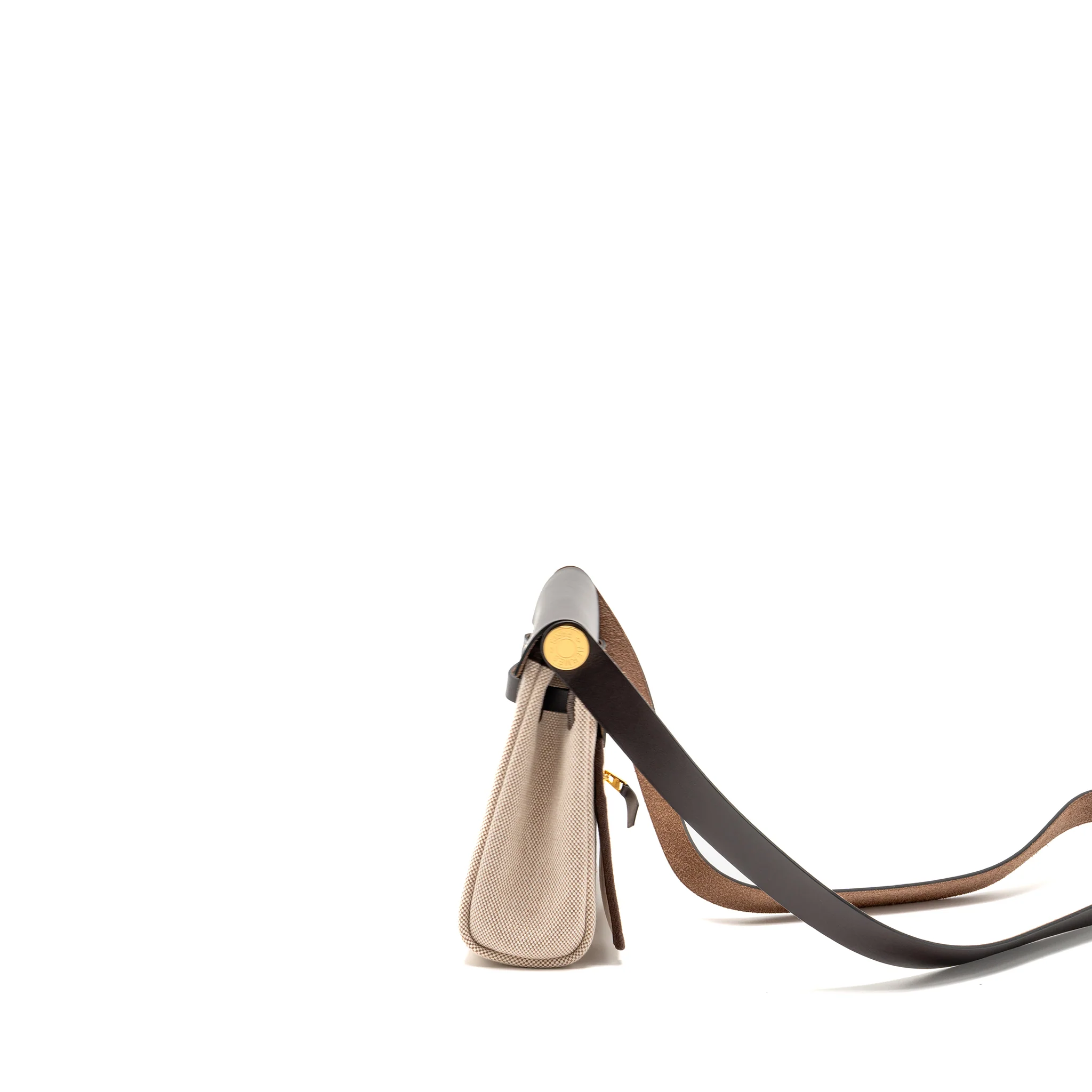Hermes HerbagMini Canvas/Hunter Leather Ecru-Beige/Ebene GHW Stamp W - Image 4
