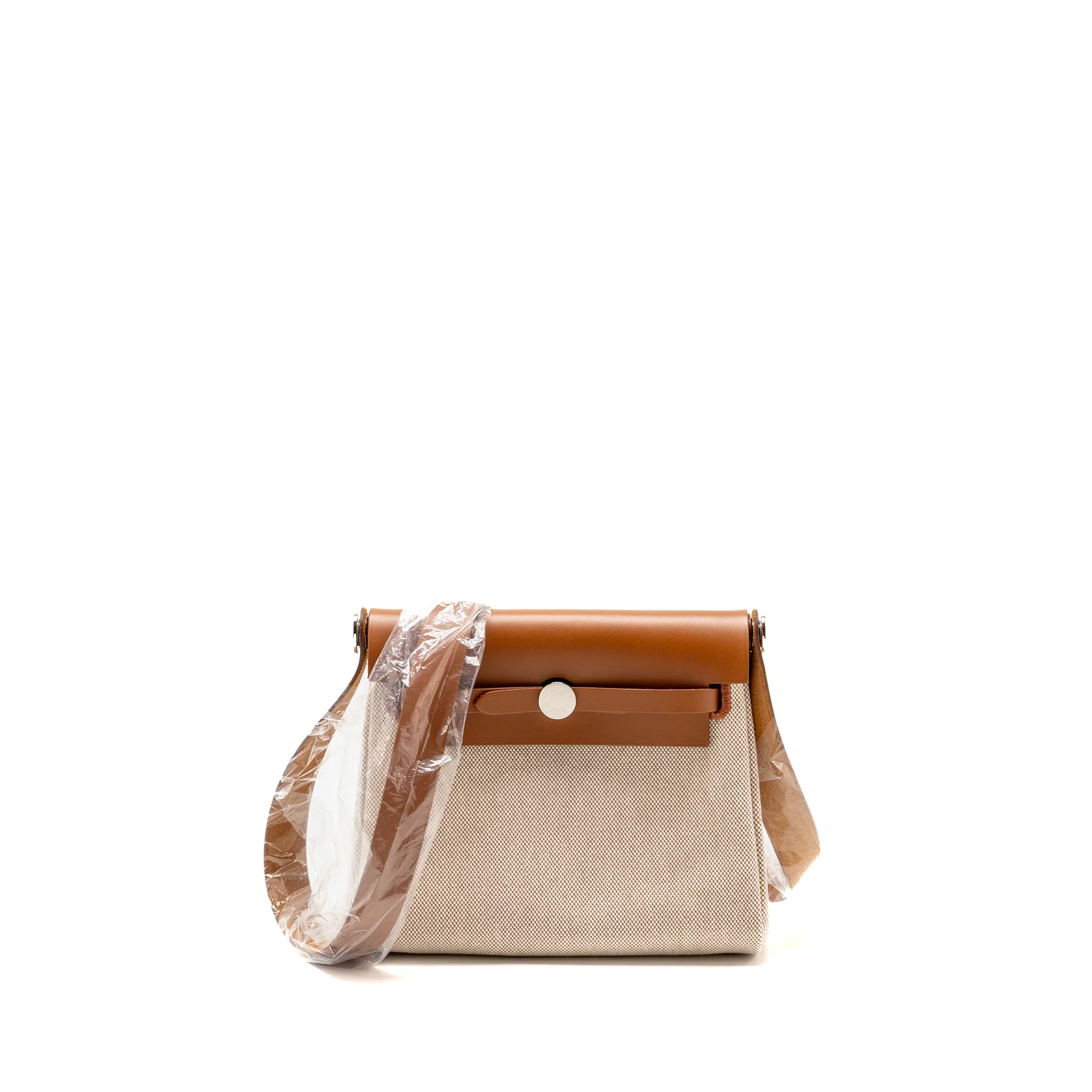 Hermes herbag mini canvas/Hunter leather ecru-beige/fauve SHW stamp K