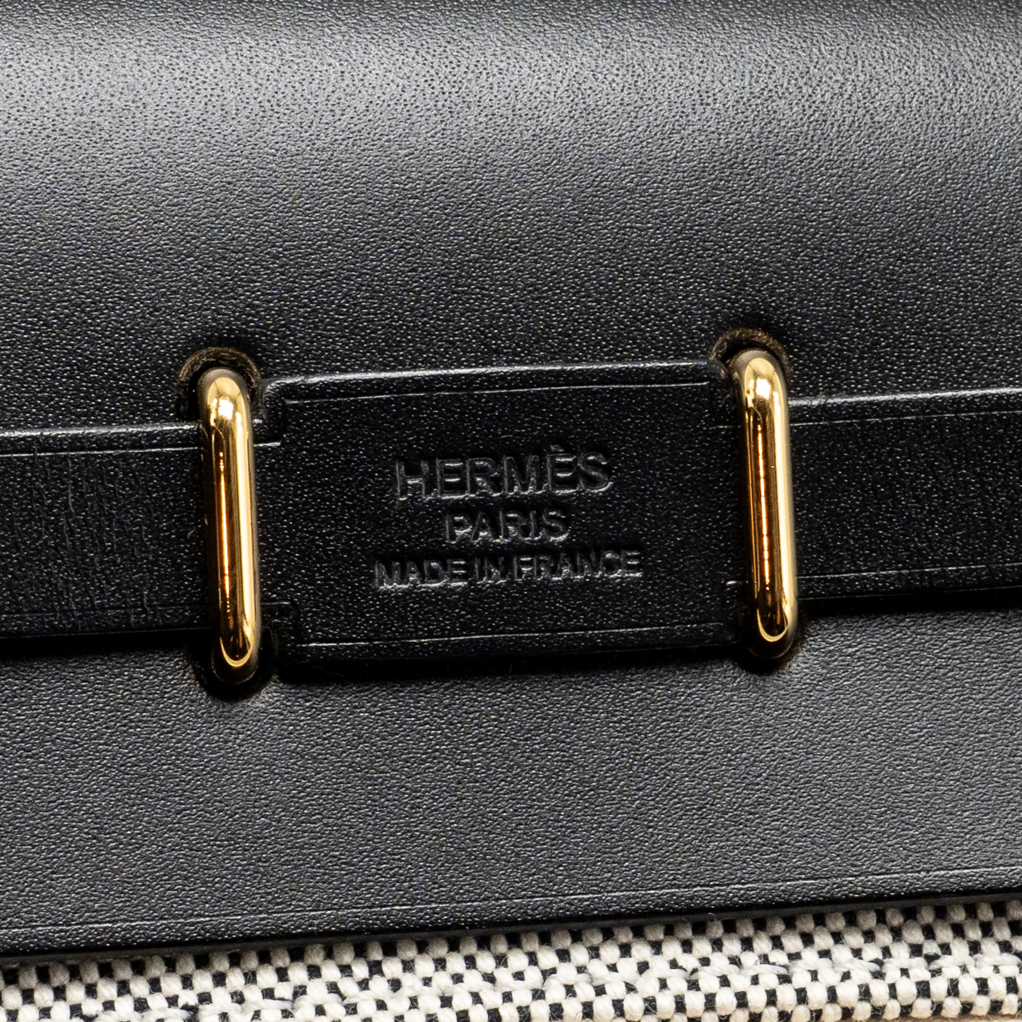 Hermes Herbag Mini Canvas/Hunter Leather Ecru-Noir/Noir GHW Stamp K - Image 14
