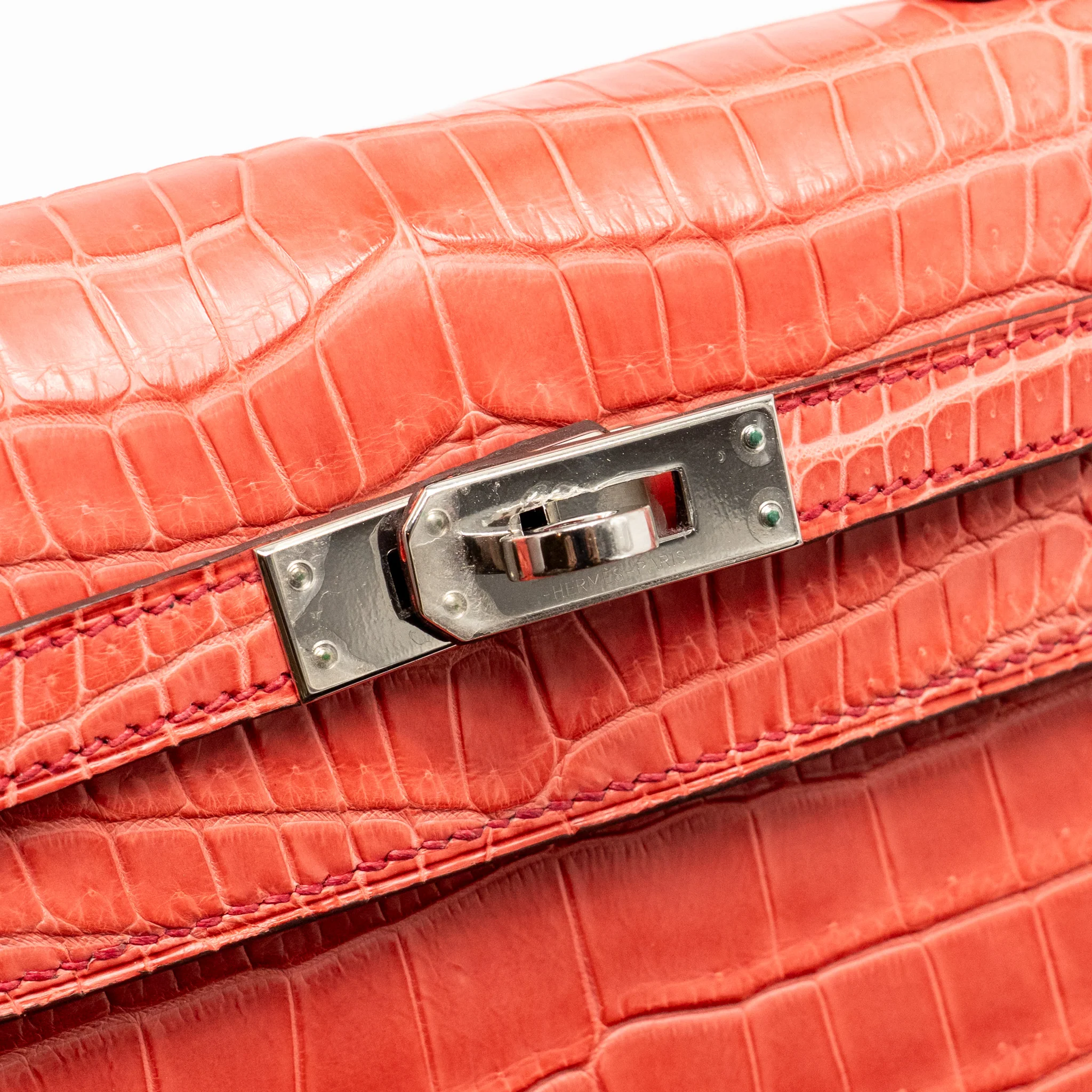 Hermes Kelly 25 Matt Crocodile Porous Bougainvillier SHW Stamp A - Image 13