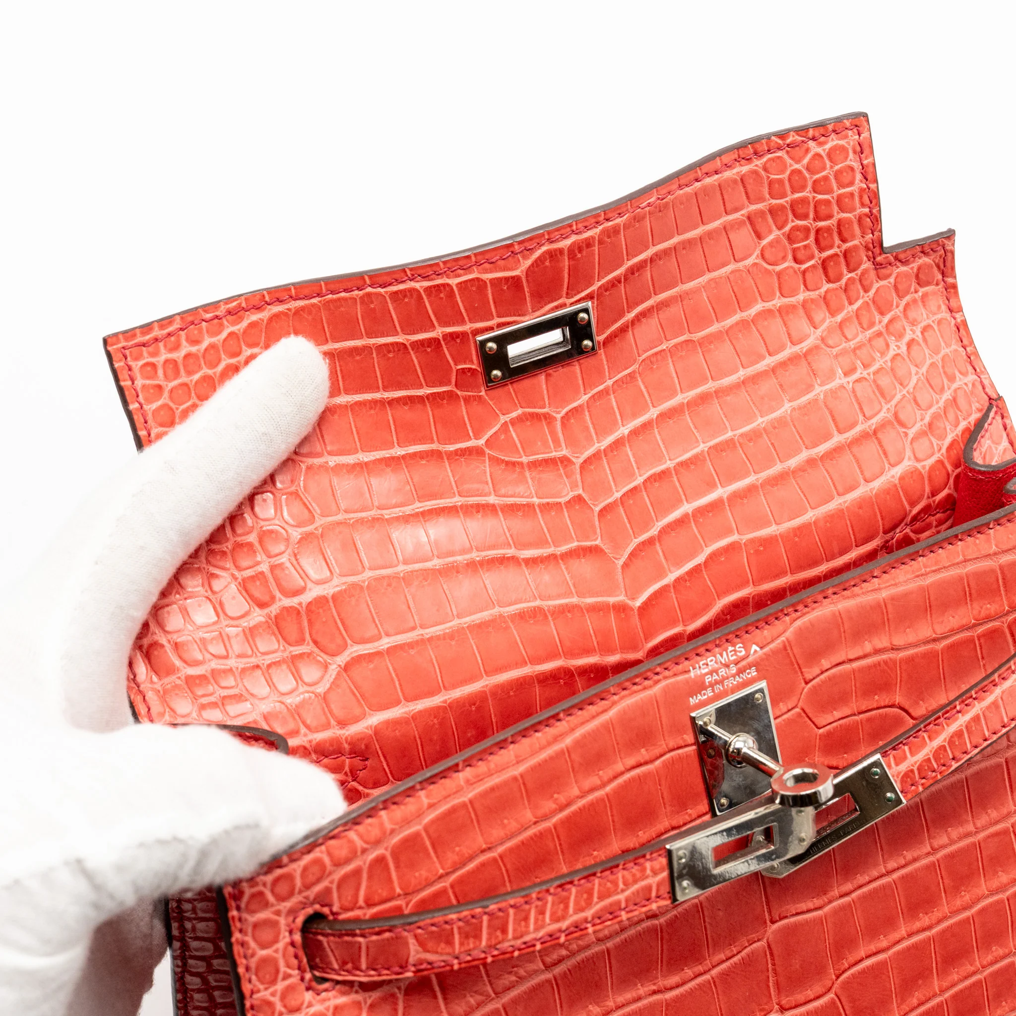 Hermes Kelly 25 Matt Crocodile Porous Bougainvillier SHW Stamp A - Image 14