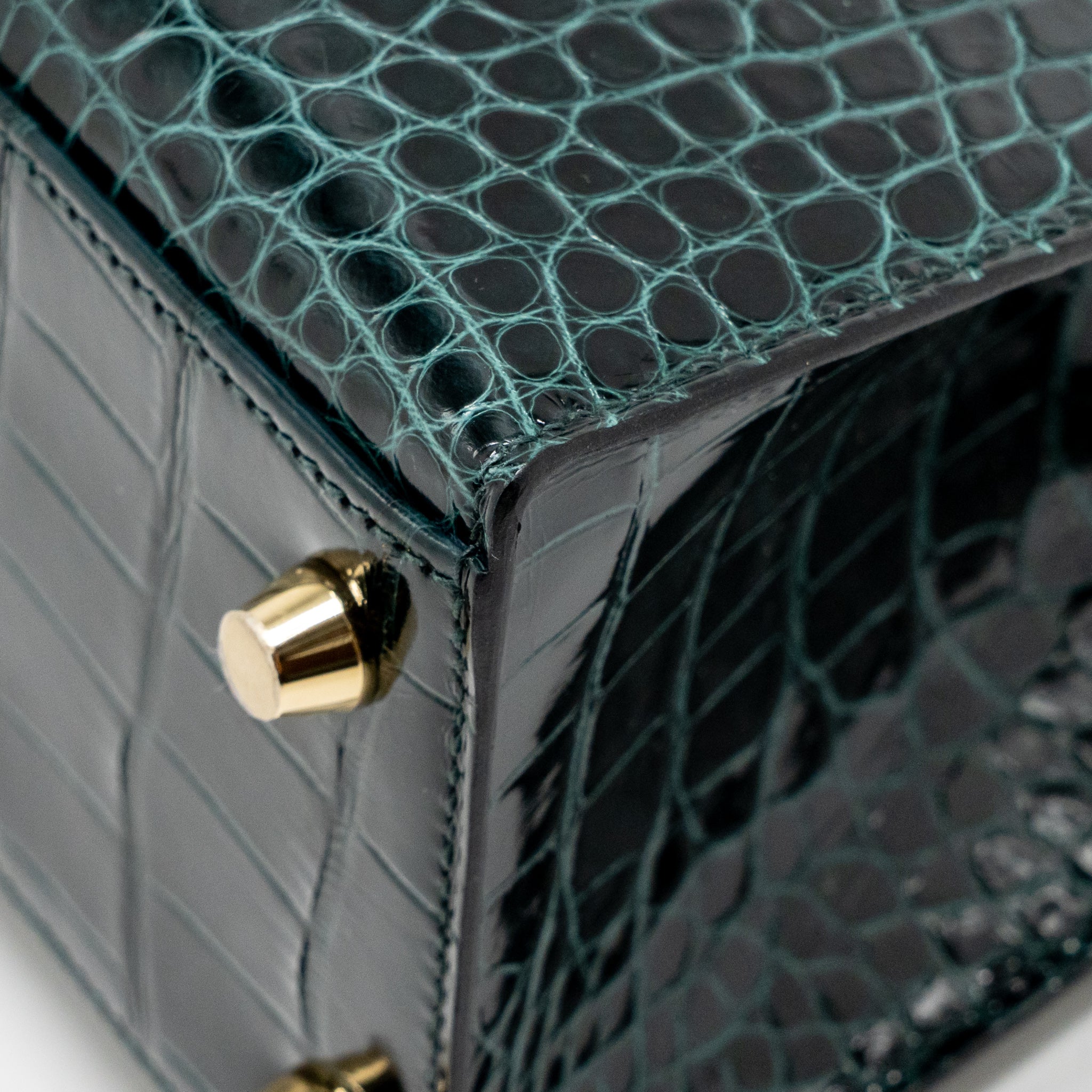 Hermes Kelly 25 shiny alligator mississippiensis vert cypres GHW stamp B - Image 10
