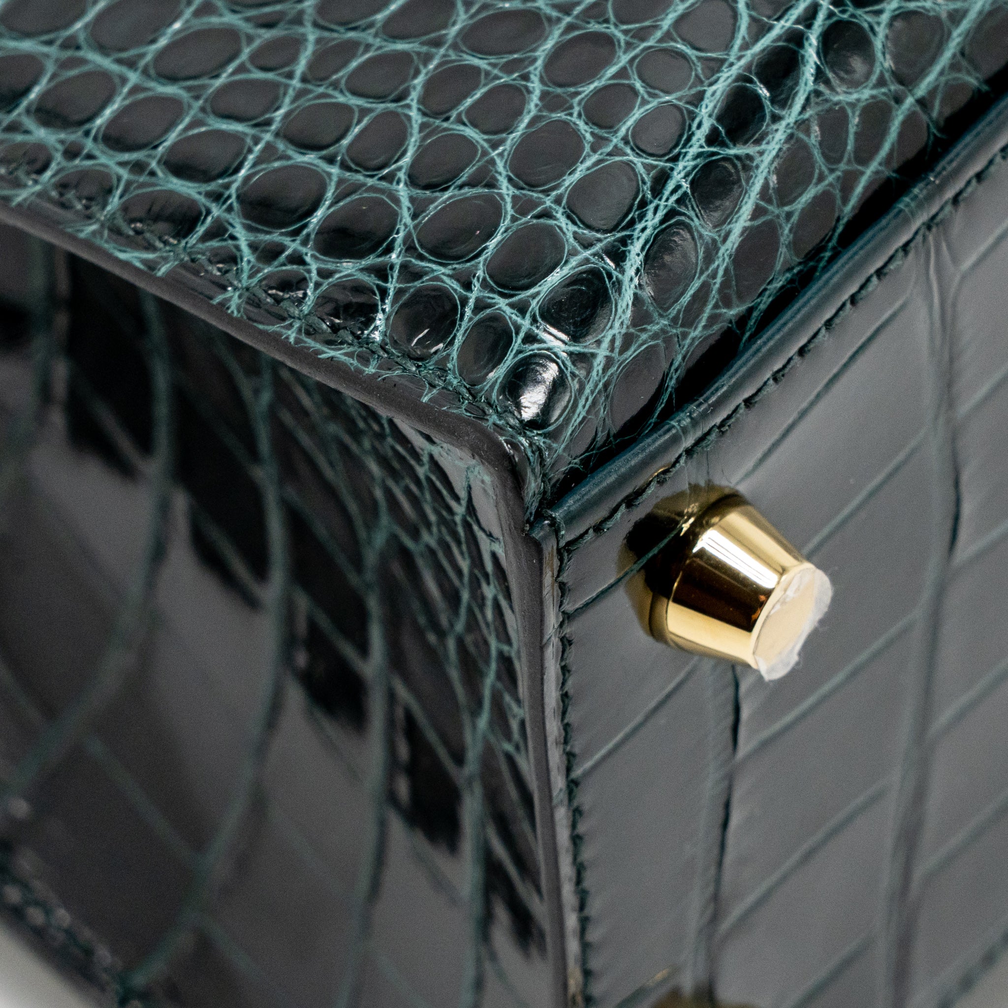 Hermes Kelly 25 shiny alligator mississippiensis vert cypres GHW stamp B - Image 11