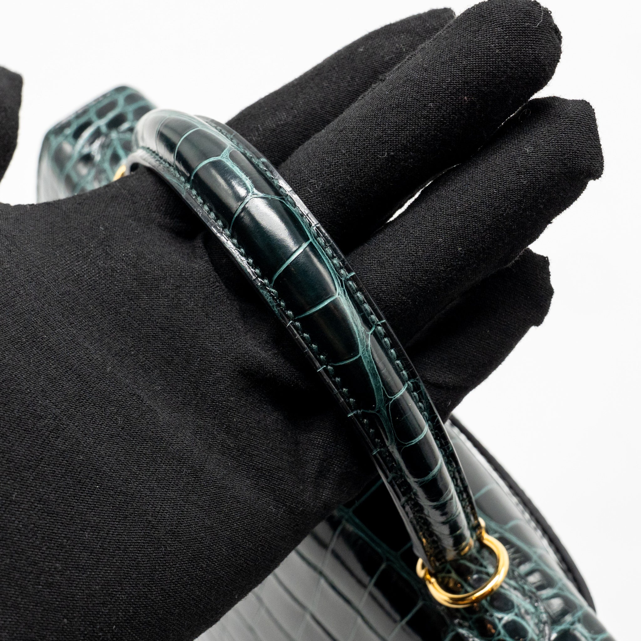 Hermes Kelly 25 shiny alligator mississippiensis vert cypres GHW stamp B - Image 13