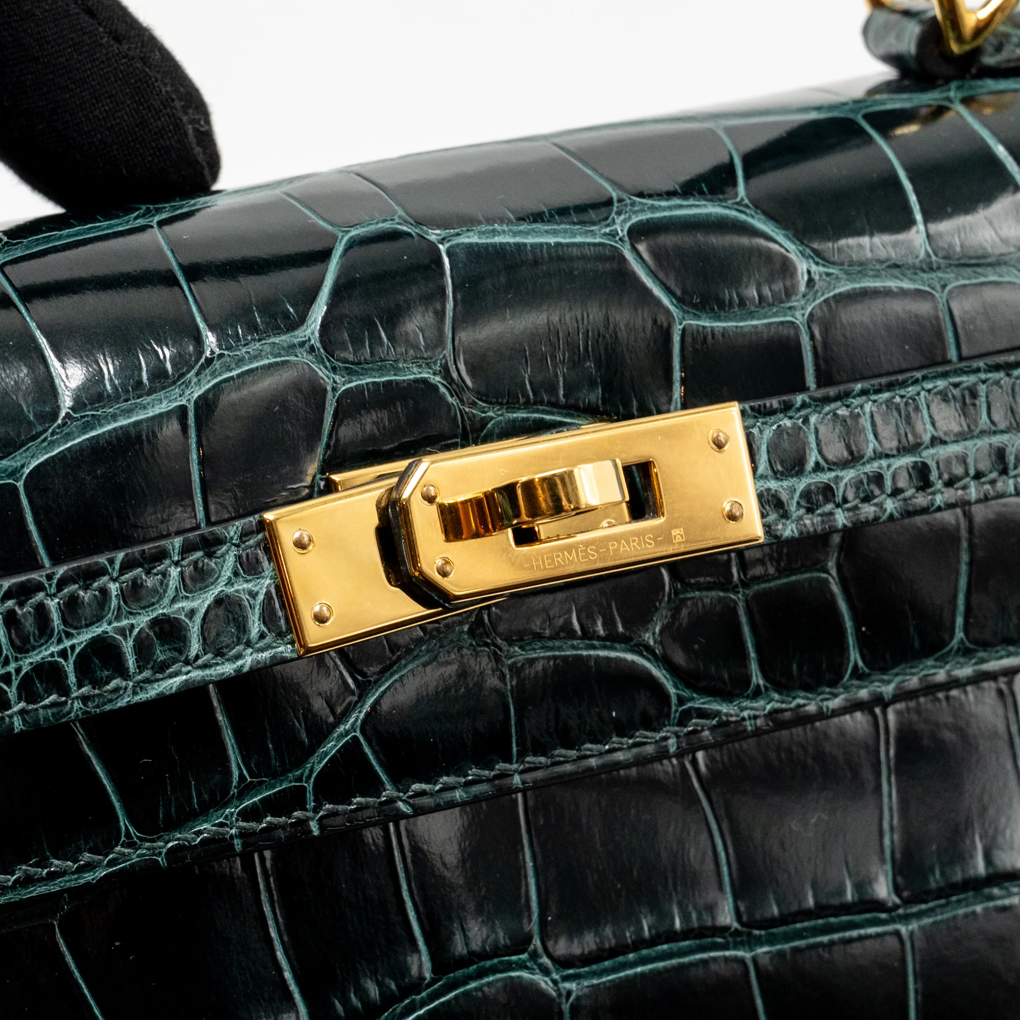 Hermes Kelly 25 shiny alligator mississippiensis vert cypres GHW stamp B - Image 14