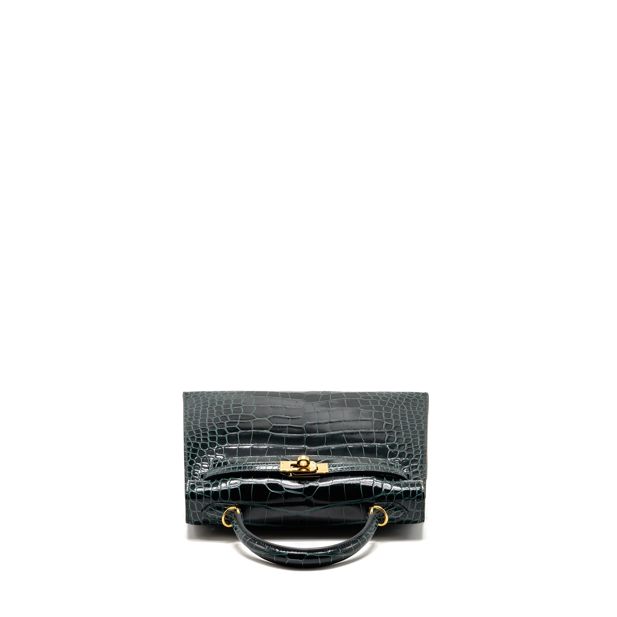 Hermes Kelly 25 shiny alligator mississippiensis vert cypres GHW stamp B - Image 5