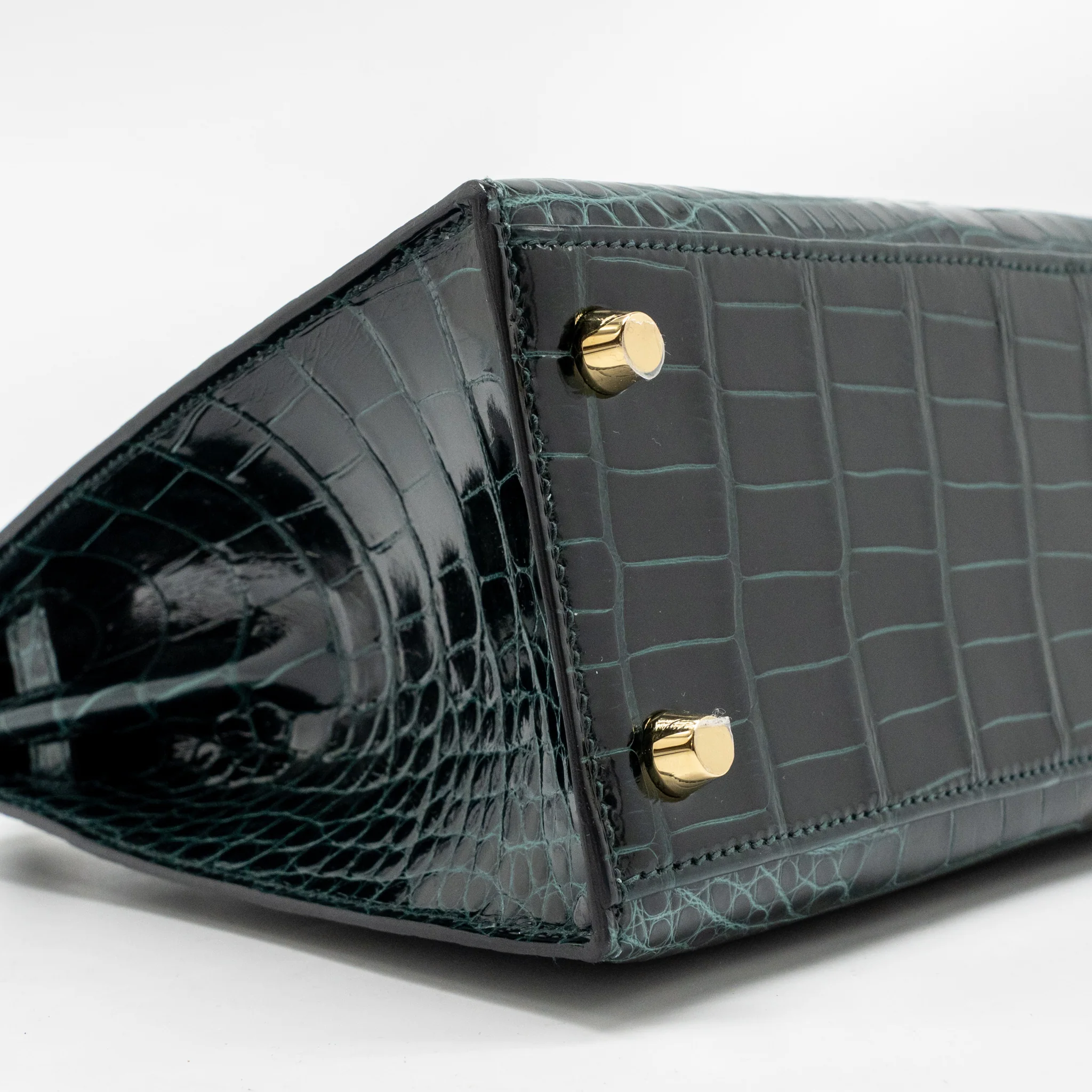 Hermes Kelly 25 shiny alligator mississippiensis vert cypres GHW stamp B - Image 7