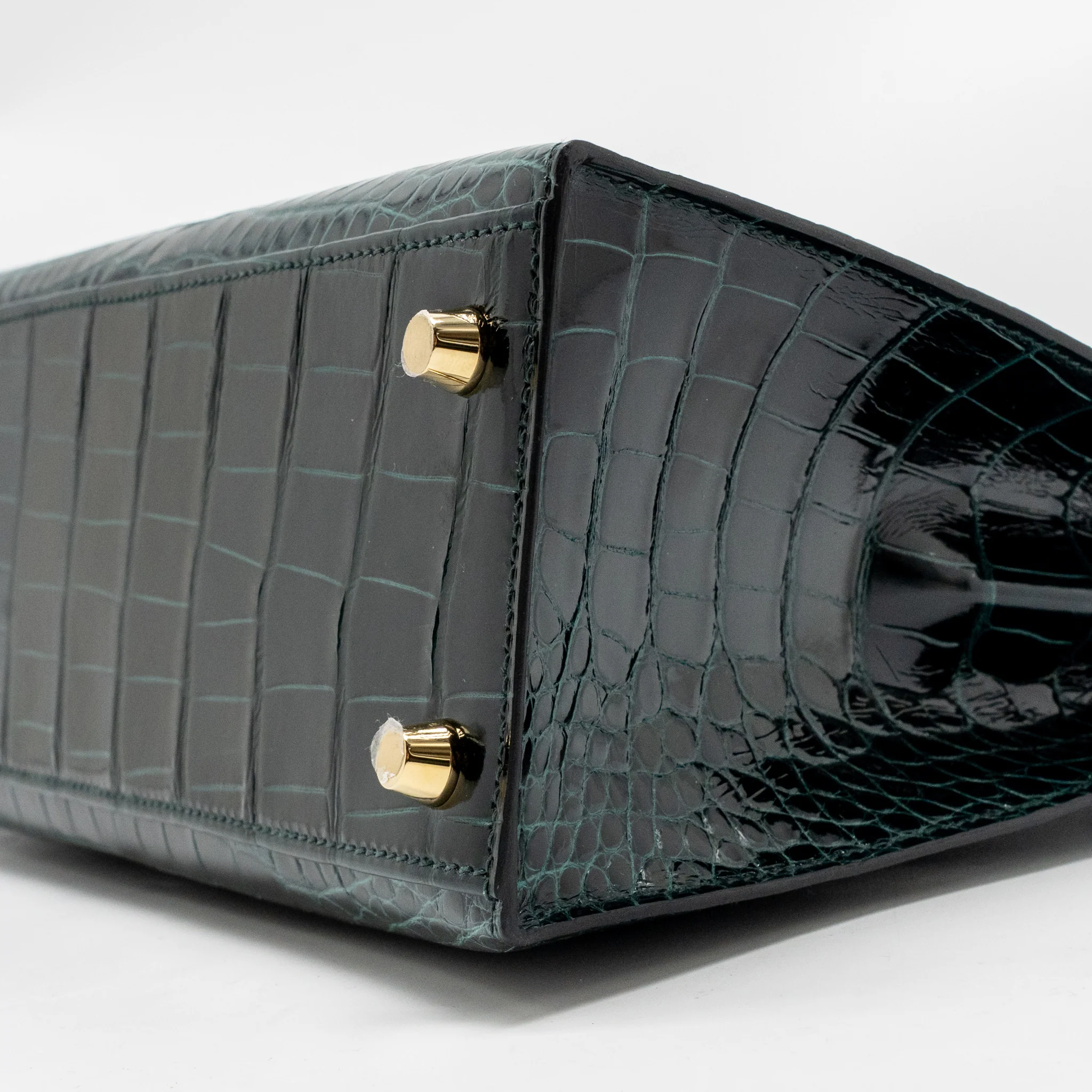 Hermes Kelly 25 shiny alligator mississippiensis vert cypres GHW stamp B - Image 8