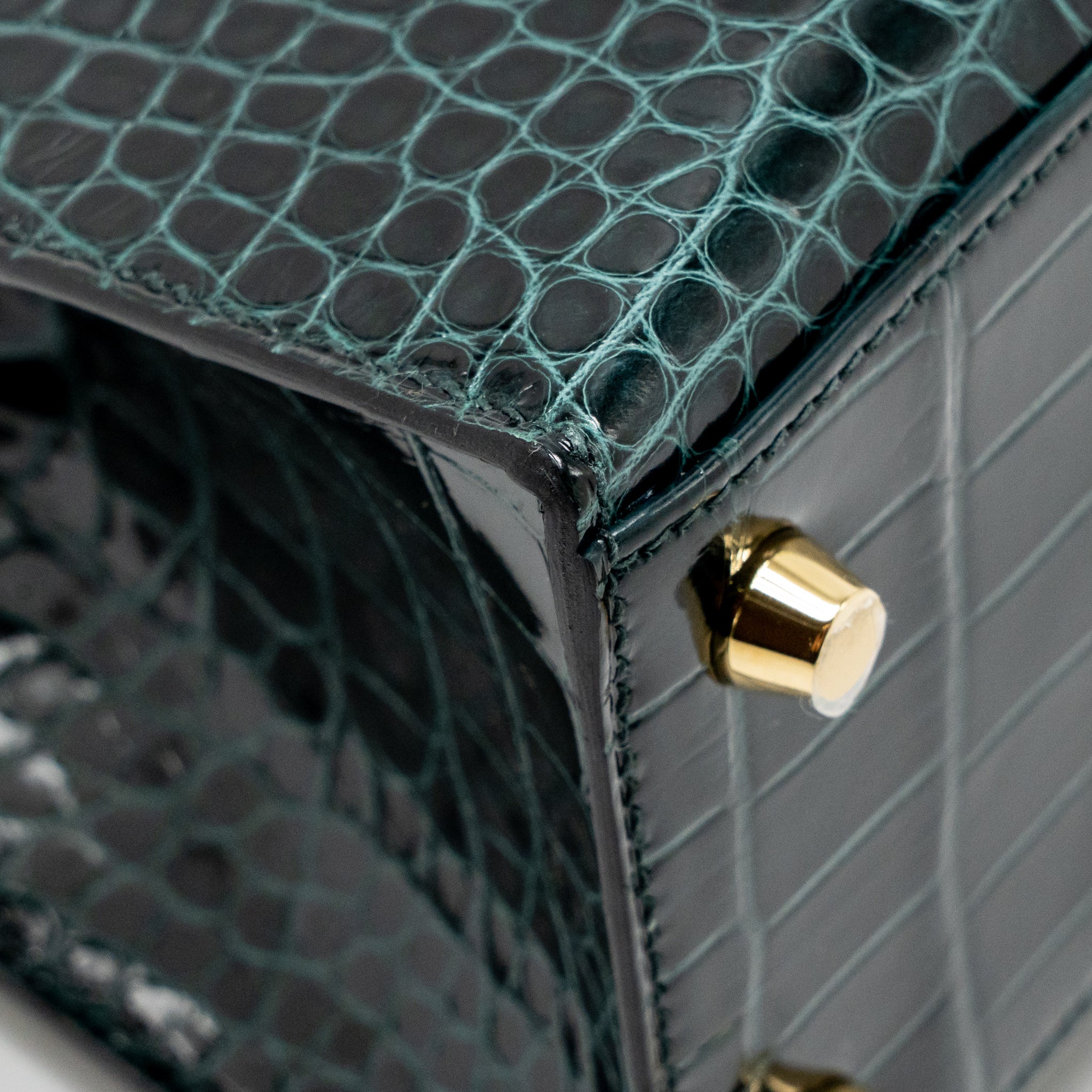 Hermes Kelly 25 shiny alligator mississippiensis vert cypres GHW stamp B - Image 9