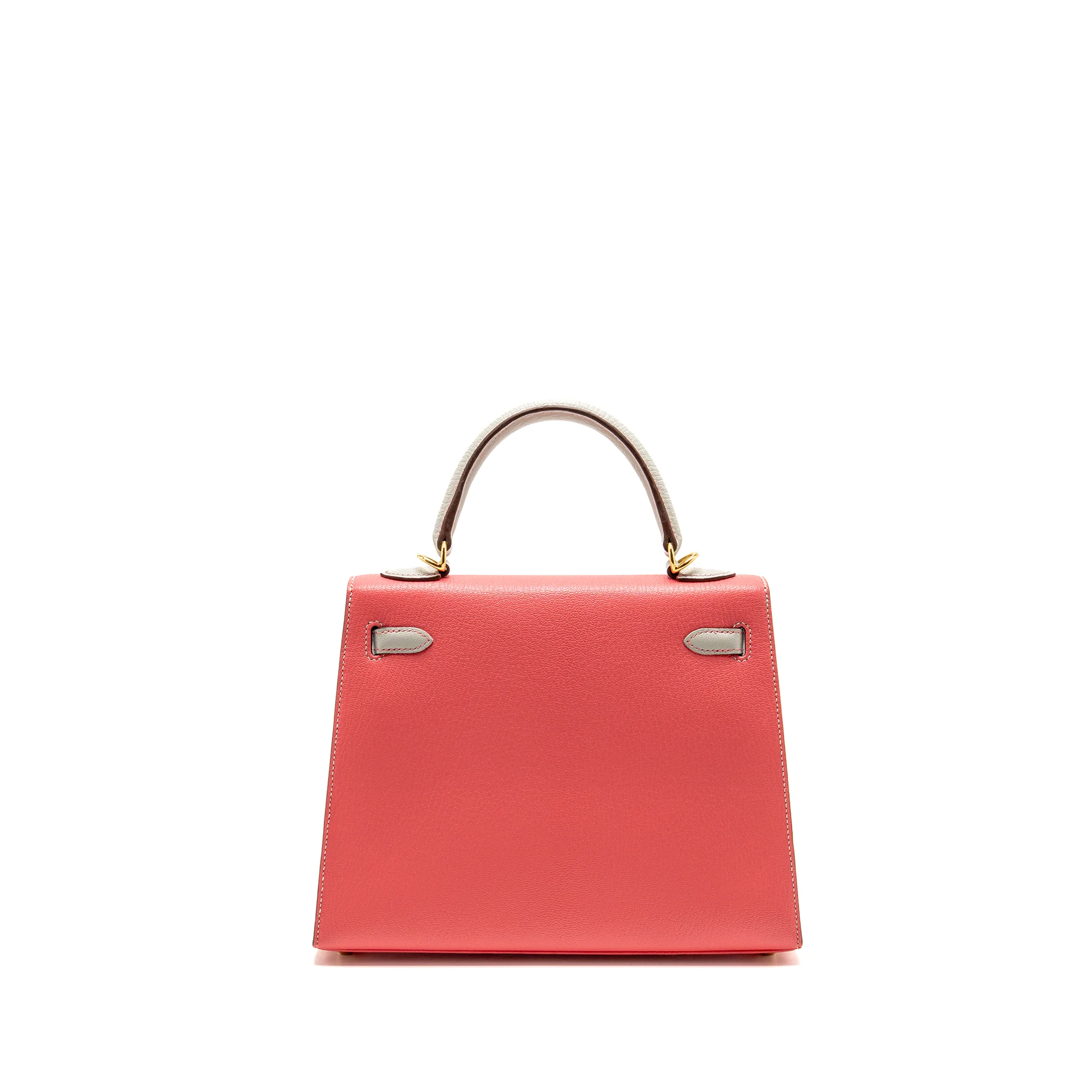 Hermes Kelly 25 Special Order Chèvre Mysore Rose Lipstick / Gris Perle GHW Stamp Y - Image 2
