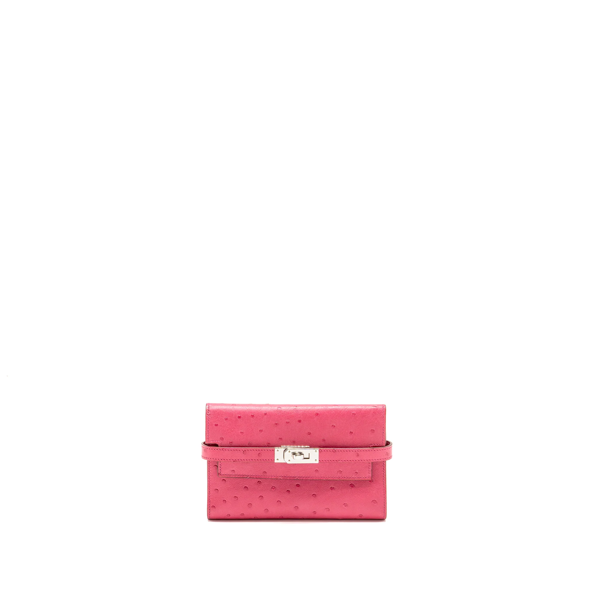 Hermes Kelly Compact Wallet Ostrich Rose Tyrien SHW Stamp D