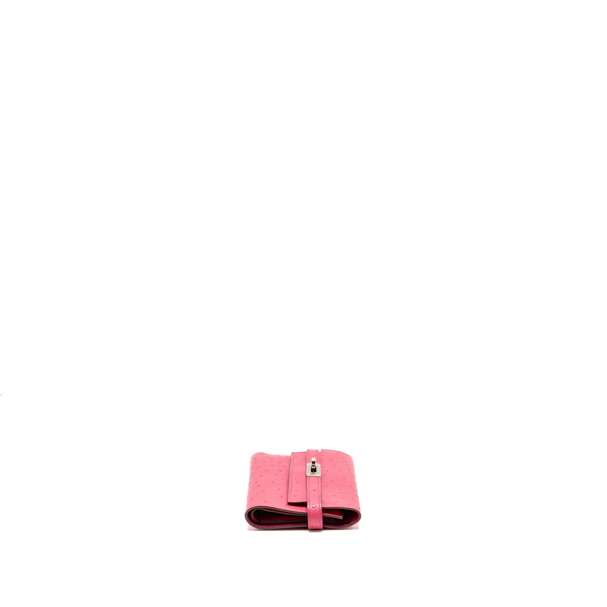Hermes Kelly Compact Wallet Ostrich Rose Tyrien SHW Stamp D - Image 4
