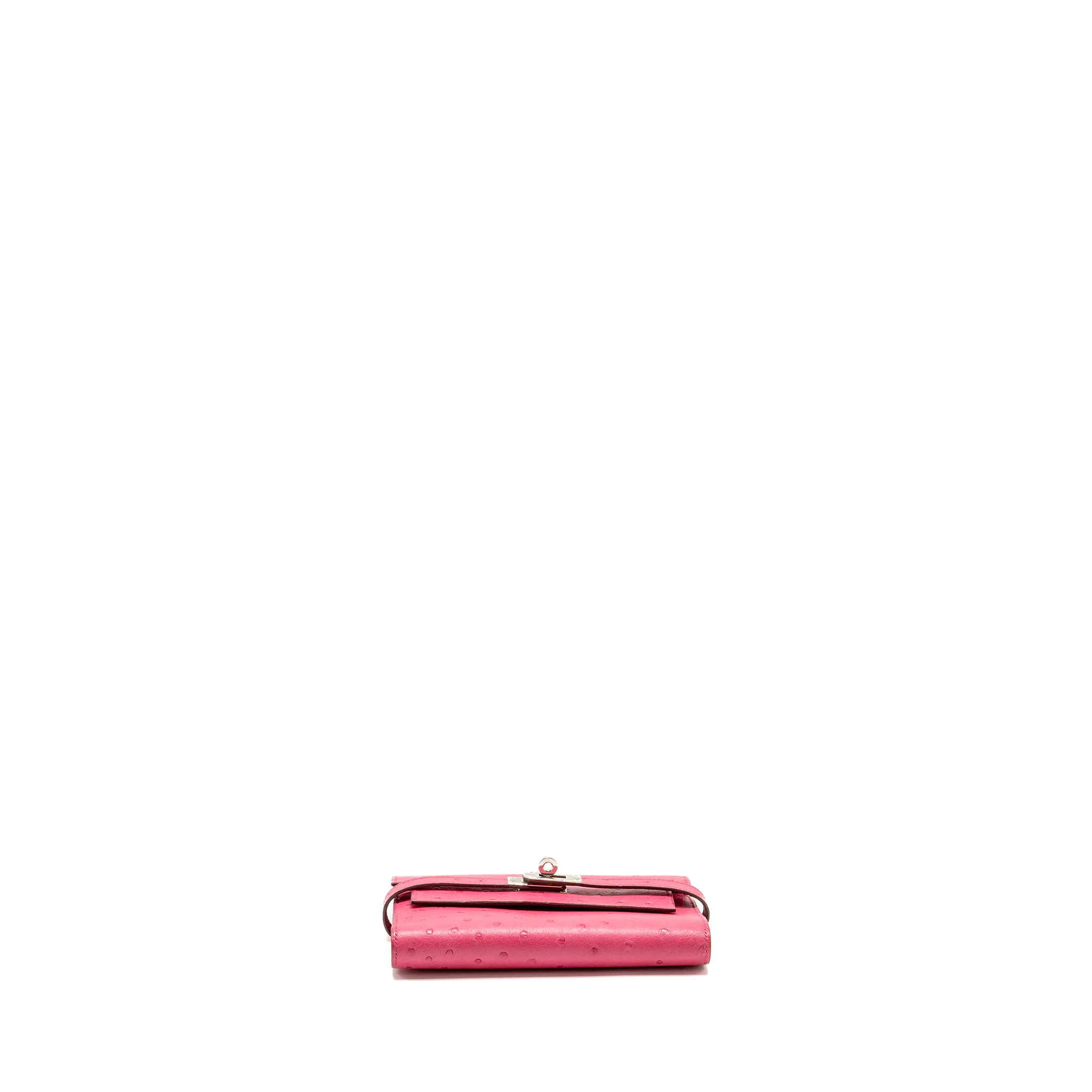 Hermes Kelly Compact Wallet Ostrich Rose Tyrien SHW Stamp D - Image 5