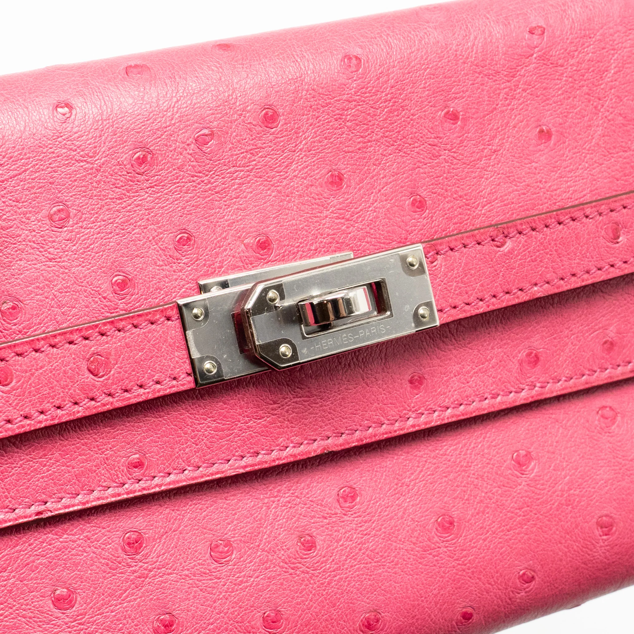 Hermes Kelly Compact Wallet Ostrich Rose Tyrien SHW Stamp D - Image 8