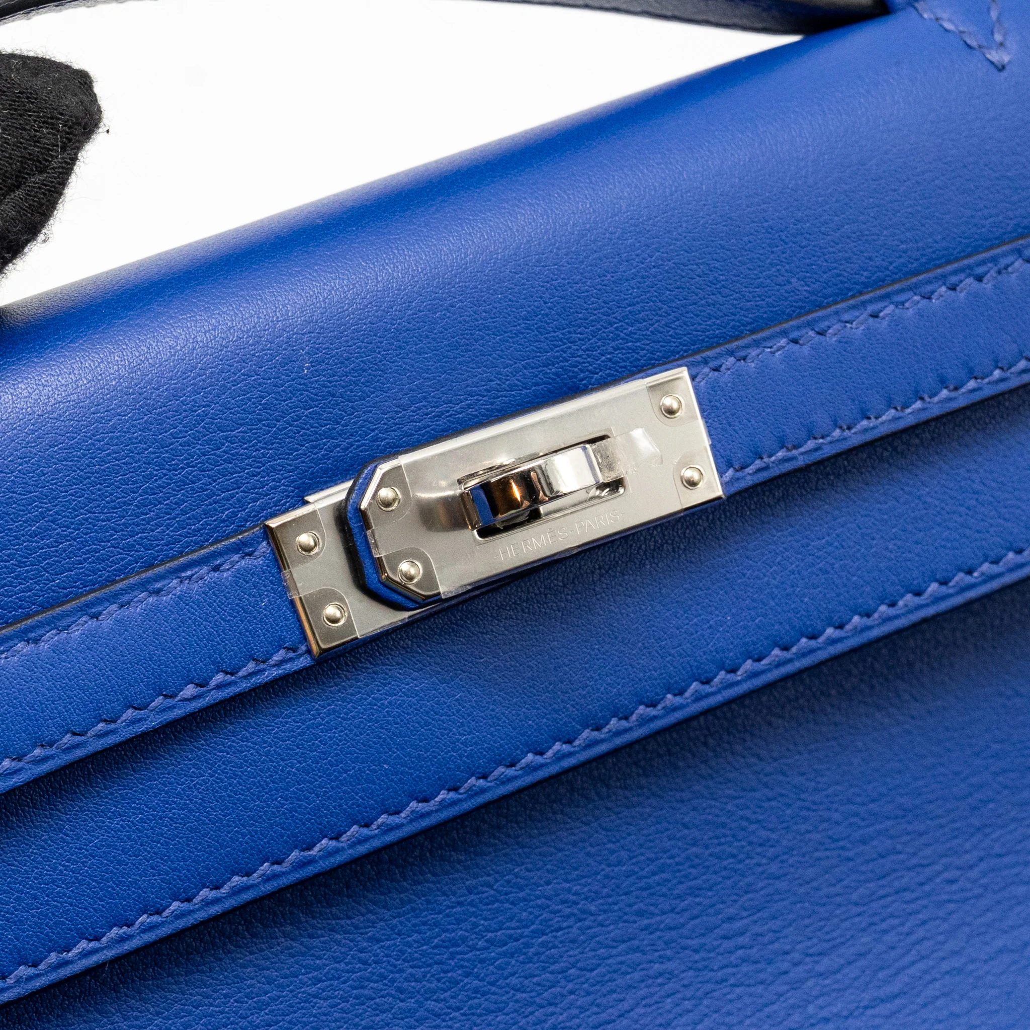 Hermes Kelly Pochette Swift Blue Electric SHW Stamp C - Image 13