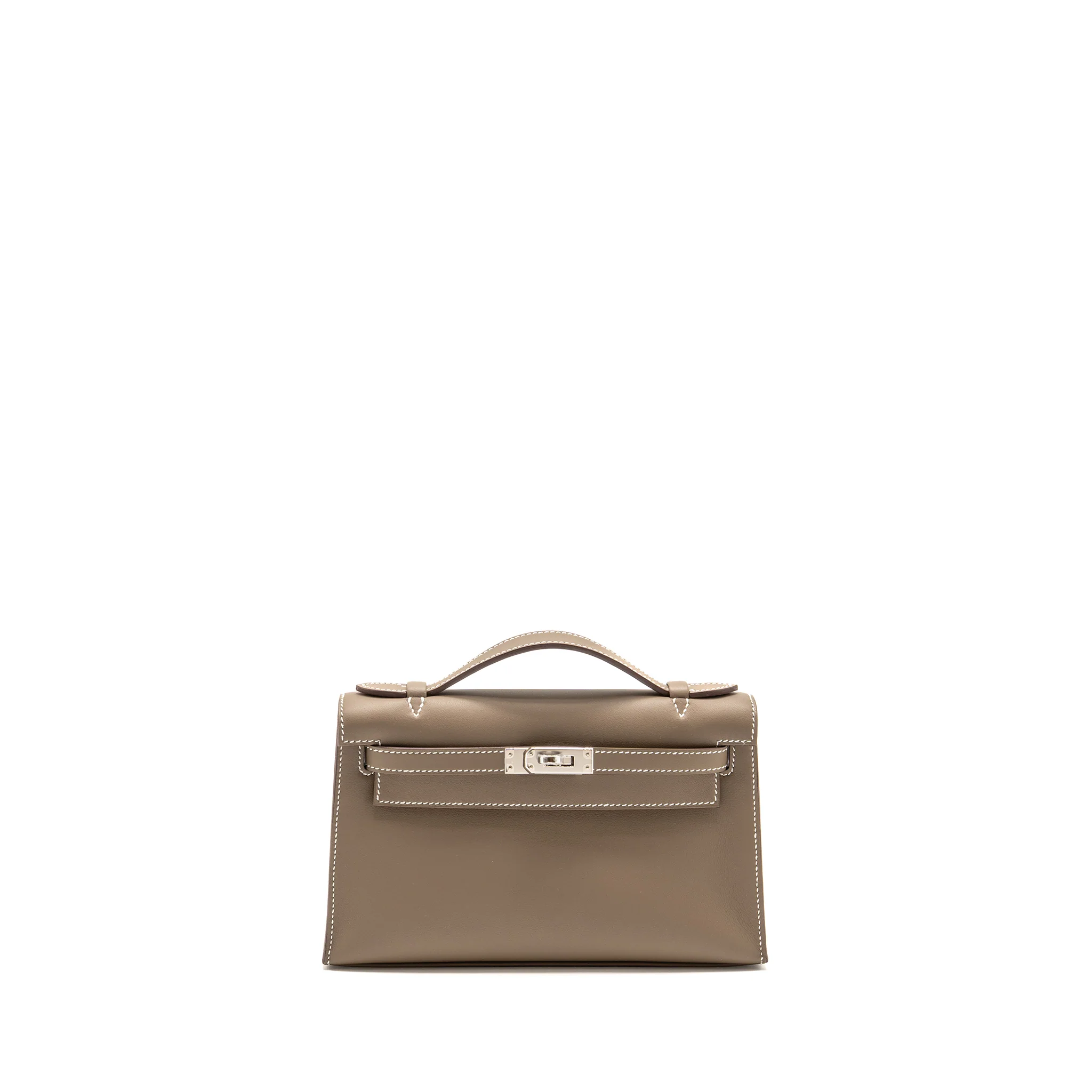 Hermes Kelly Pochette swift etoupe SHW stamp W