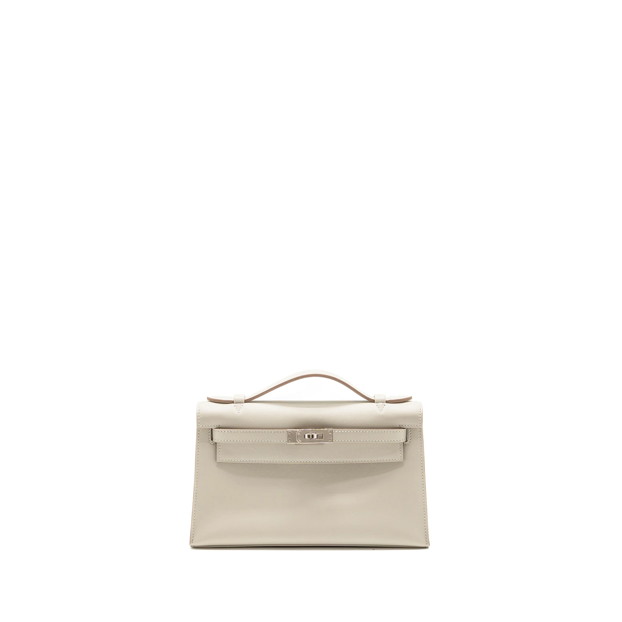 Hermes Kelly Pochette swift gris perle SHW stamp K