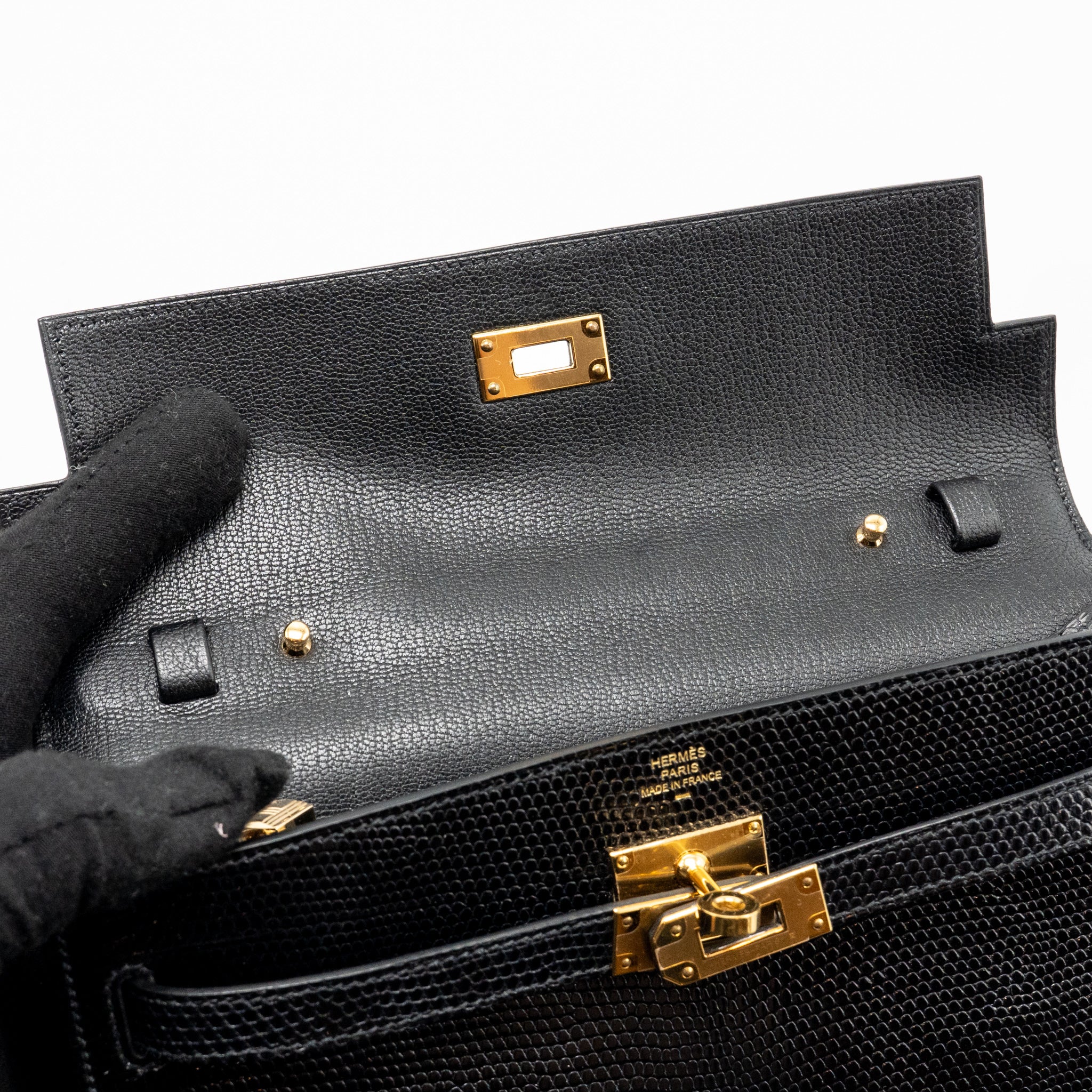 Hermes kelly to go lizard niloticus lisse black GHW stamp U - Image 13