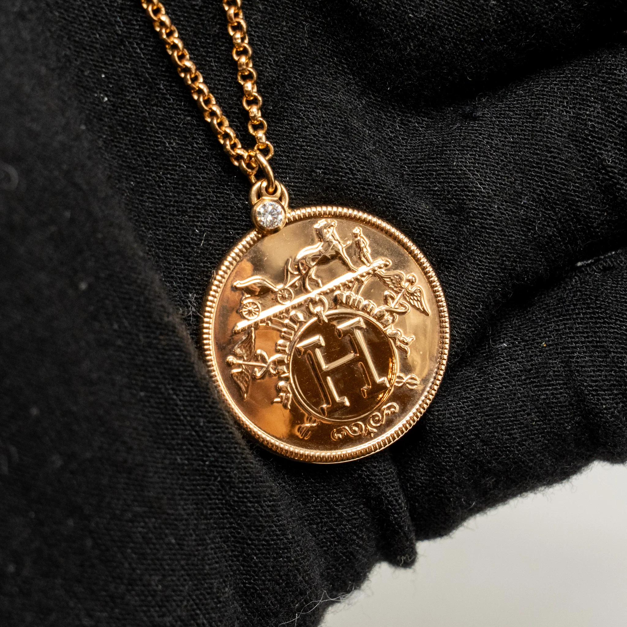 Hermes Long Ex Libris GM Pendant rose gold with diamond - Image 4