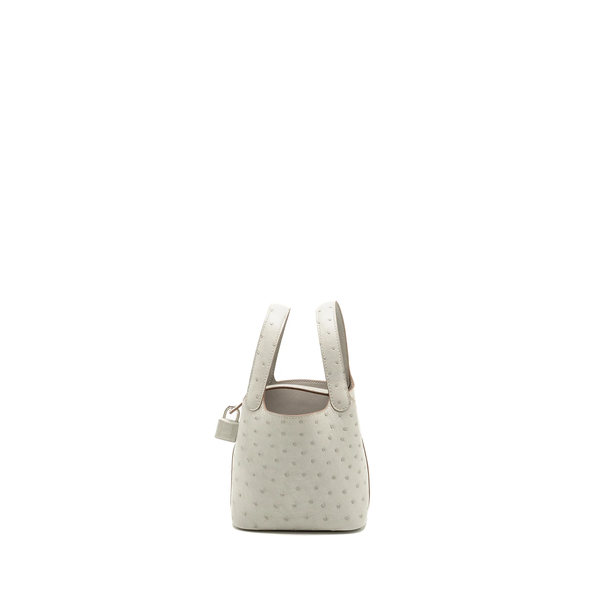 Hermes Micro Picotin 14 lock bag ostrich Gris Perle SHW stamp B - Image 4