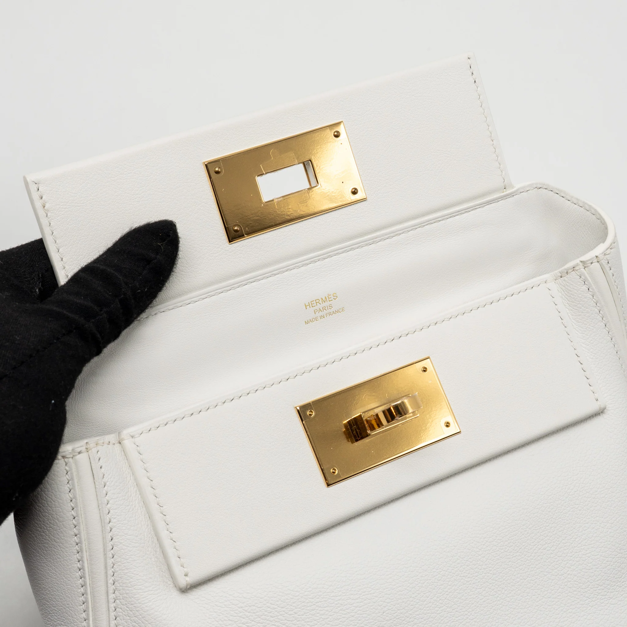 Hermes Mini 2424 24/24-21 Bag Evercolor/Swift New White GHW Stamp B - Image 14