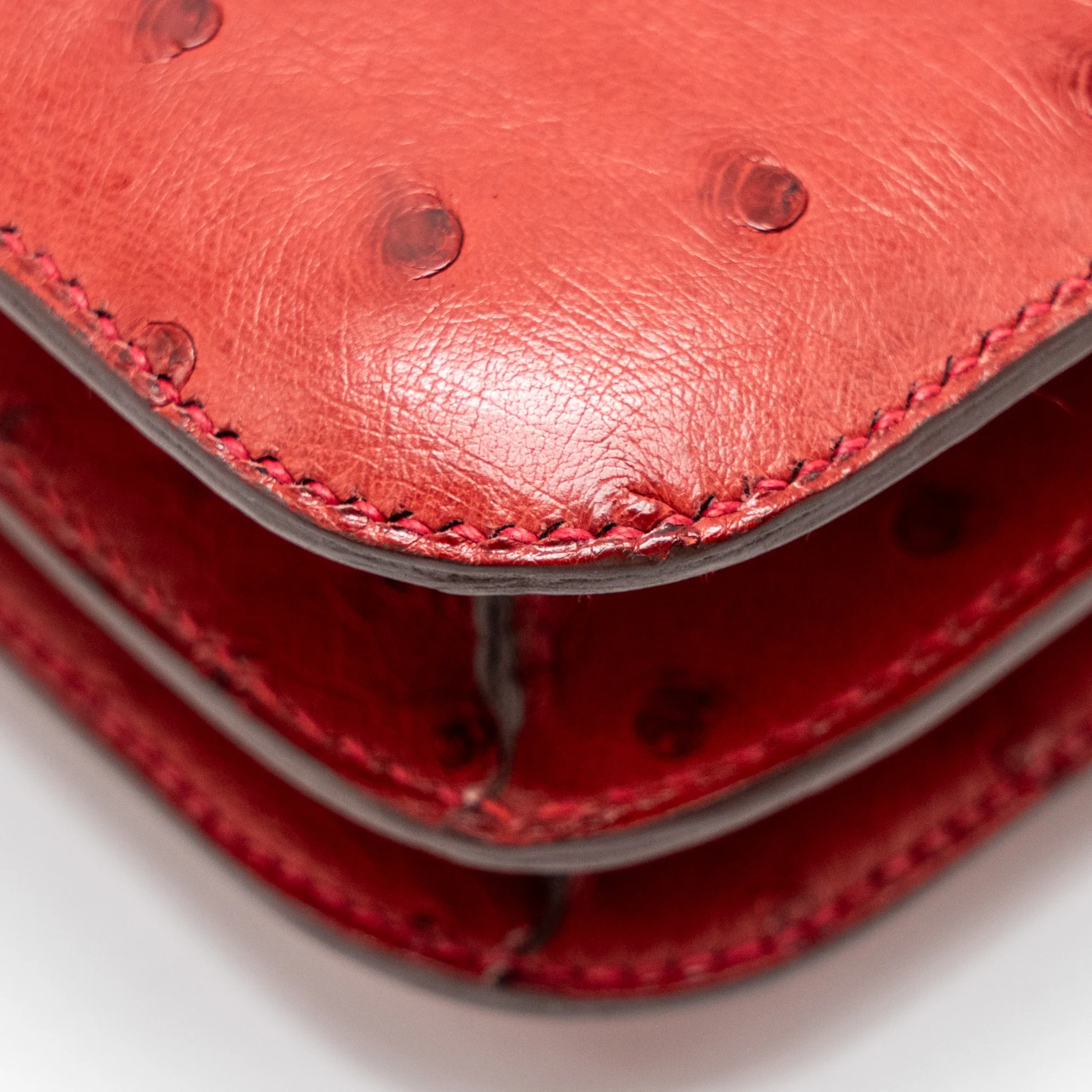 Hermes Mini Constance Ostrich Rouge Vif GHW Stamp A - Image 10