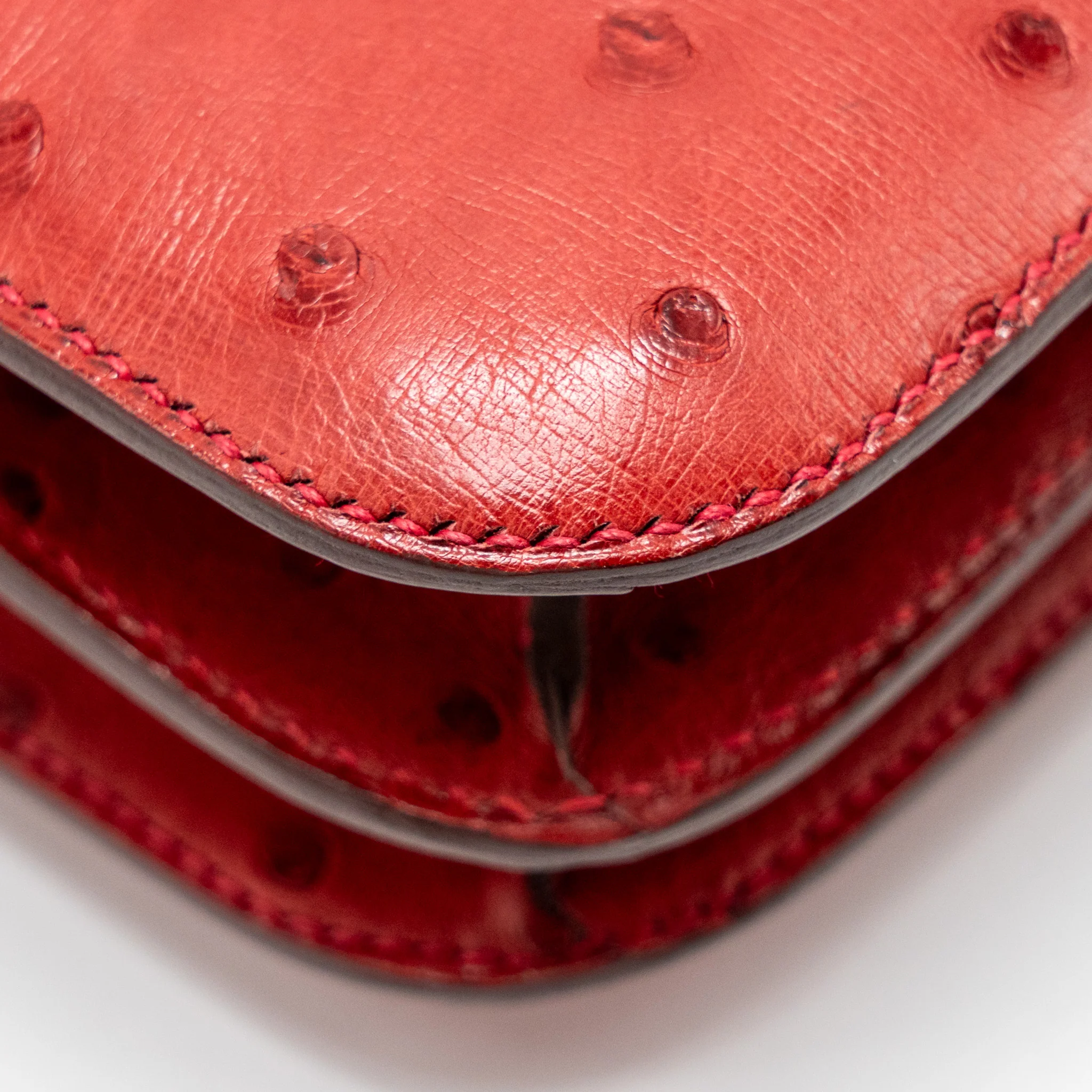 Hermes Mini Constance Ostrich Rouge Vif GHW Stamp A - Image 11
