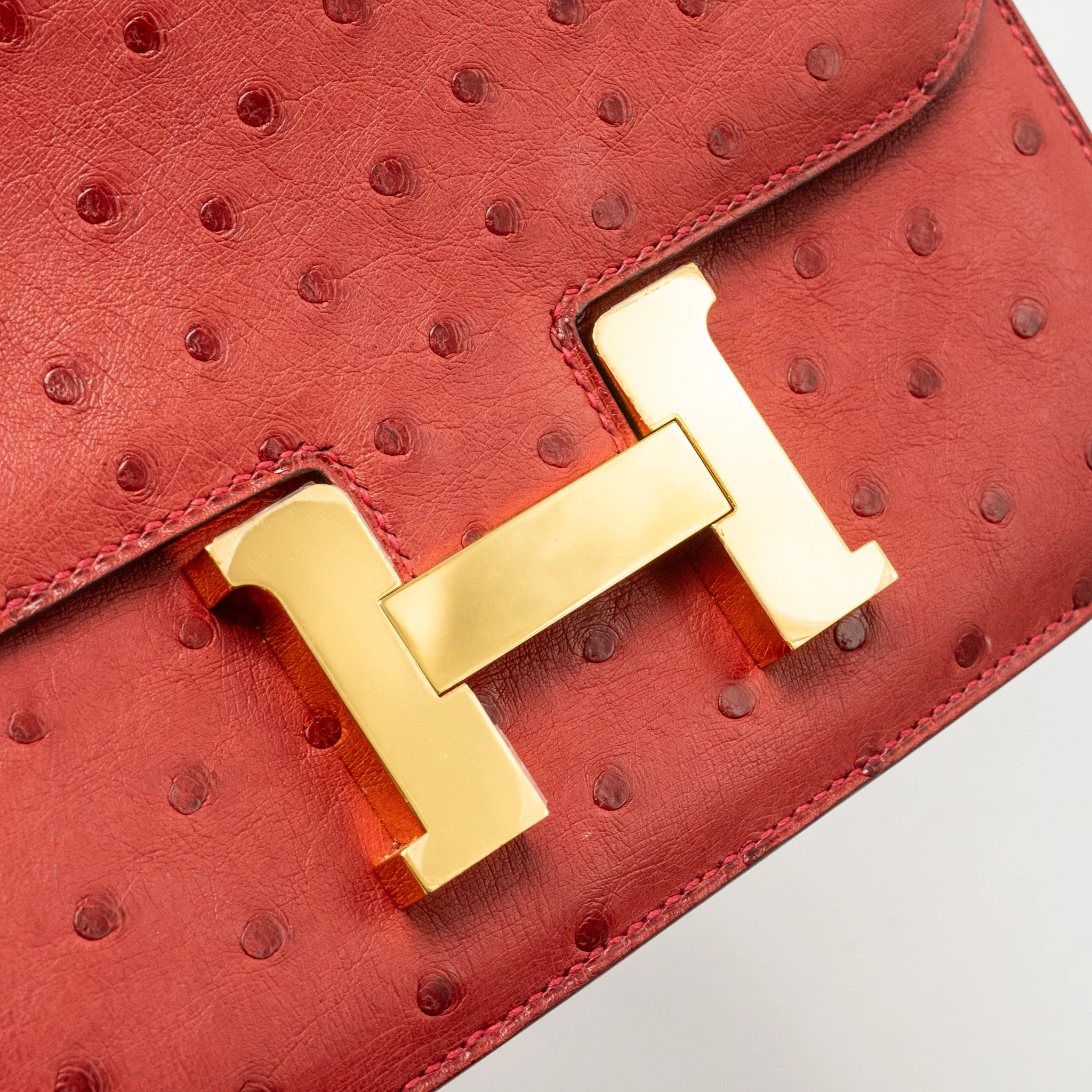 Hermes Mini Constance Ostrich Rouge Vif GHW Stamp A - Image 12