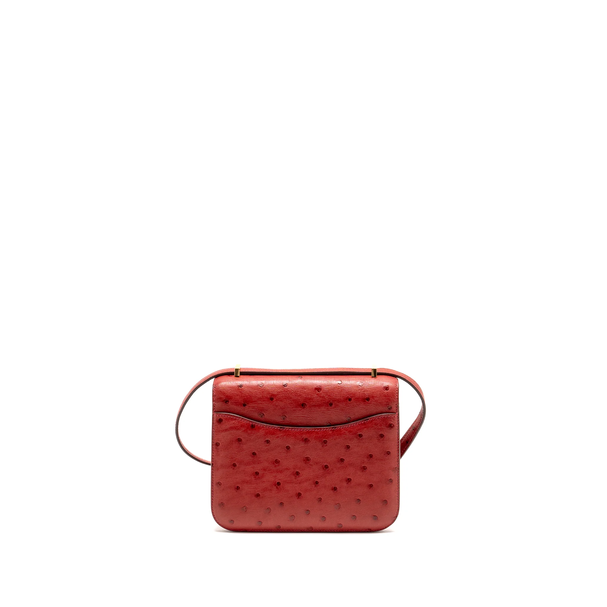 Hermes Mini Constance Ostrich Rouge Vif GHW Stamp A - Image 2