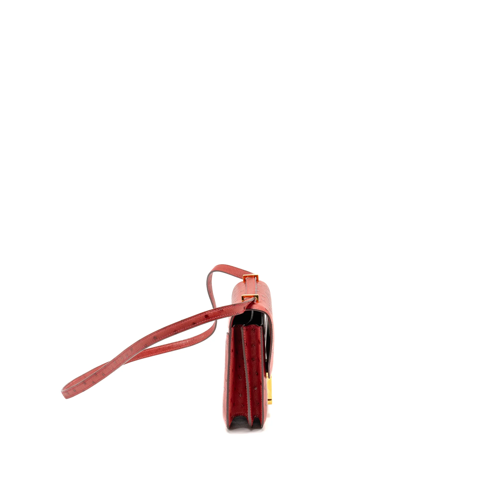 Hermes Mini Constance Ostrich Rouge Vif GHW Stamp A - Image 3